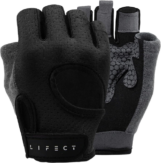 LIFECT Essential Breathable Workout Gloves, Knuckle Weight Lifting Gloves with Curved Open Back, for Powerlifting, Gym, Crossfit, Women and Men (Black, Small)