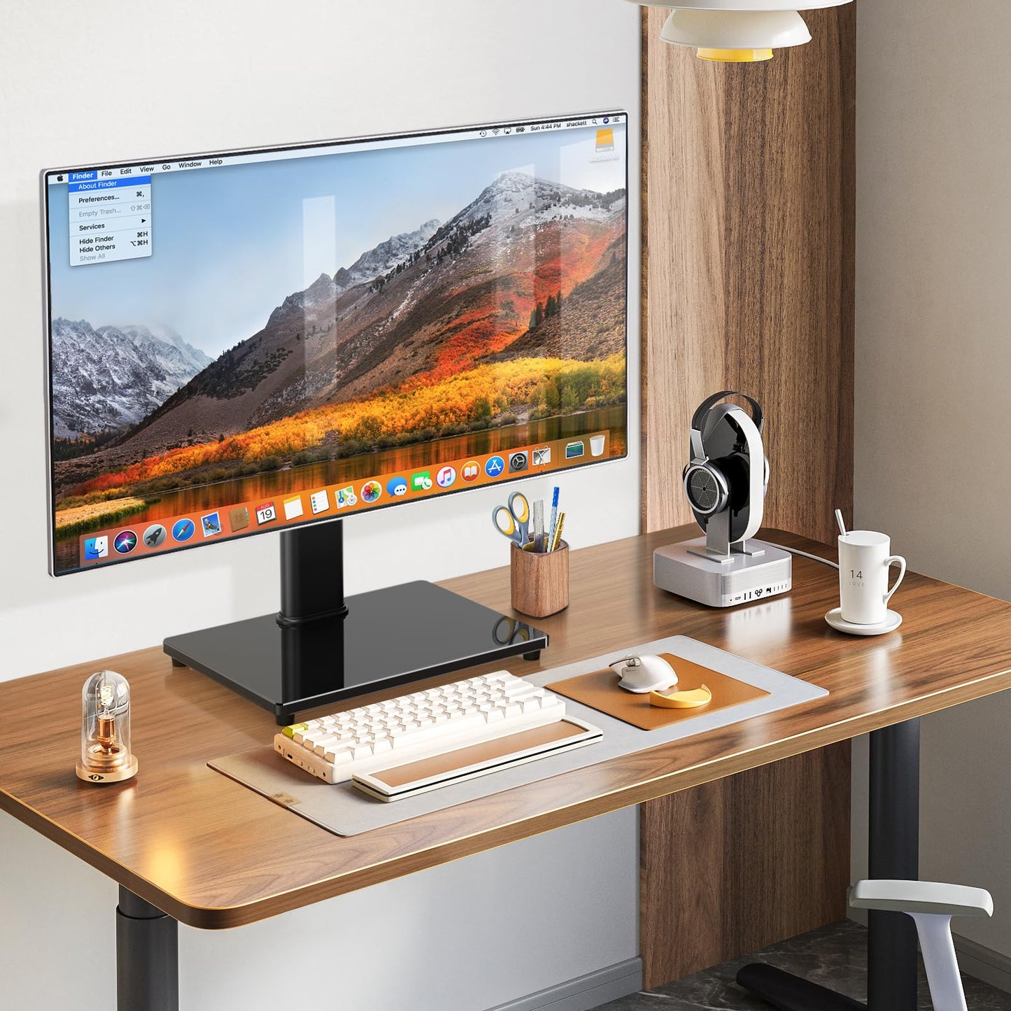 Rfiver Universal Swivel Tabletop TV Stand for Flat Screens 23 24 26 32 39 40 42 43 Inch, Heavy Duty Center Pedestal Stand Replacement with Black Tempered Glass Base and Height Adjustable Mount