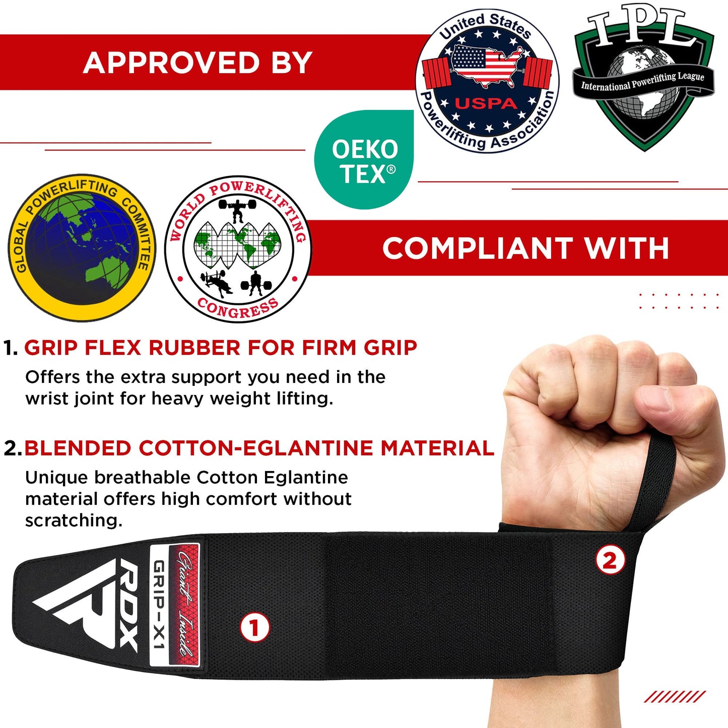 RDX Wrist Wraps for Weightlifting (Pair), IPL USPA Approved, Elasticated 18” Cotton Straps Support with Thumb Loop, Gym Wrap for Weight Lifting Powerlifting Competition Strength Training Bodybuilding