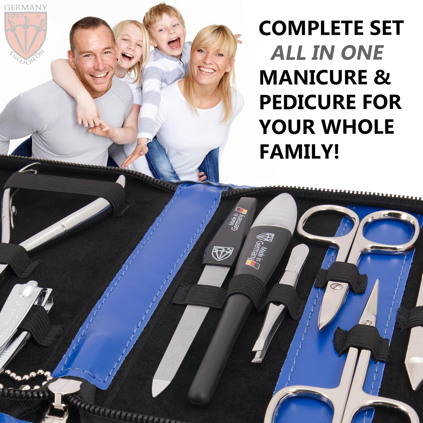 3 Swords Germany - brand quality 11 piece manicure pedicure grooming kit set for professional finger & toe nail care scissors clipper fashion leather case in gift box, Made by 3 Swords