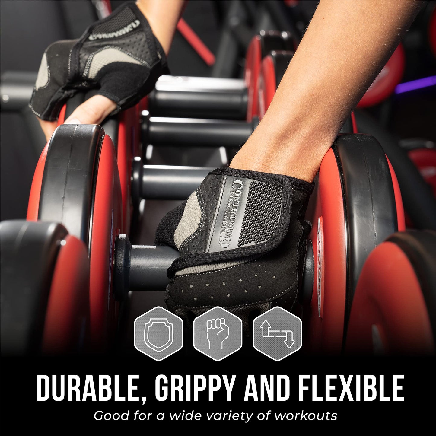 Contraband Pink Label 5137 Women's Padded Weight Lifting and Rowing Gloves w/Grip-Lock Padding (Pair) - Machine Washable Fingerless Workout Gloves Designed Specifically for Women (Gray, X-Small)