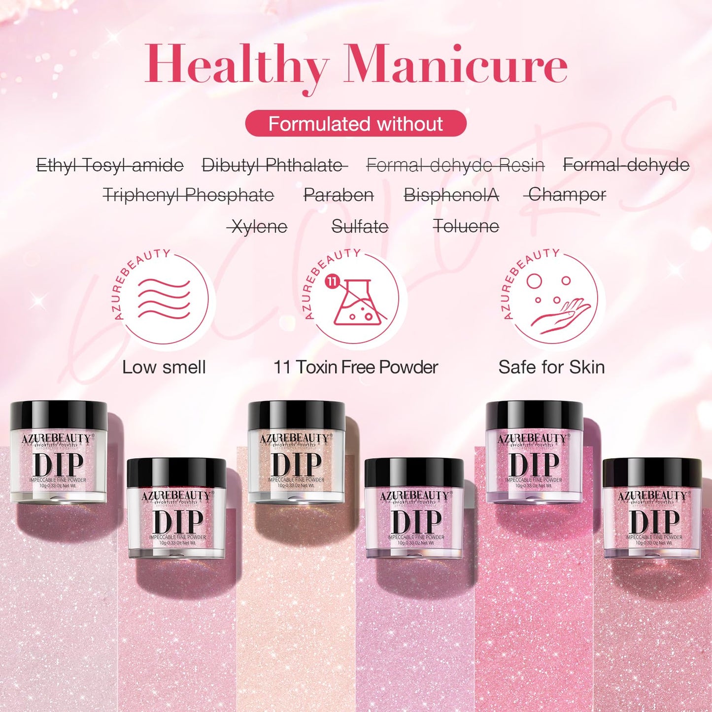AZUREBEAUTY Dip Powder Nail Kit, 6 Colors Jelly Pink Transparent Nude Hot Pink Peach Dip Dipping Powder Starter Set, French Nail Art Manicure DIY Salon, No Need Nail Lamp Cured Mother's Day Gift
