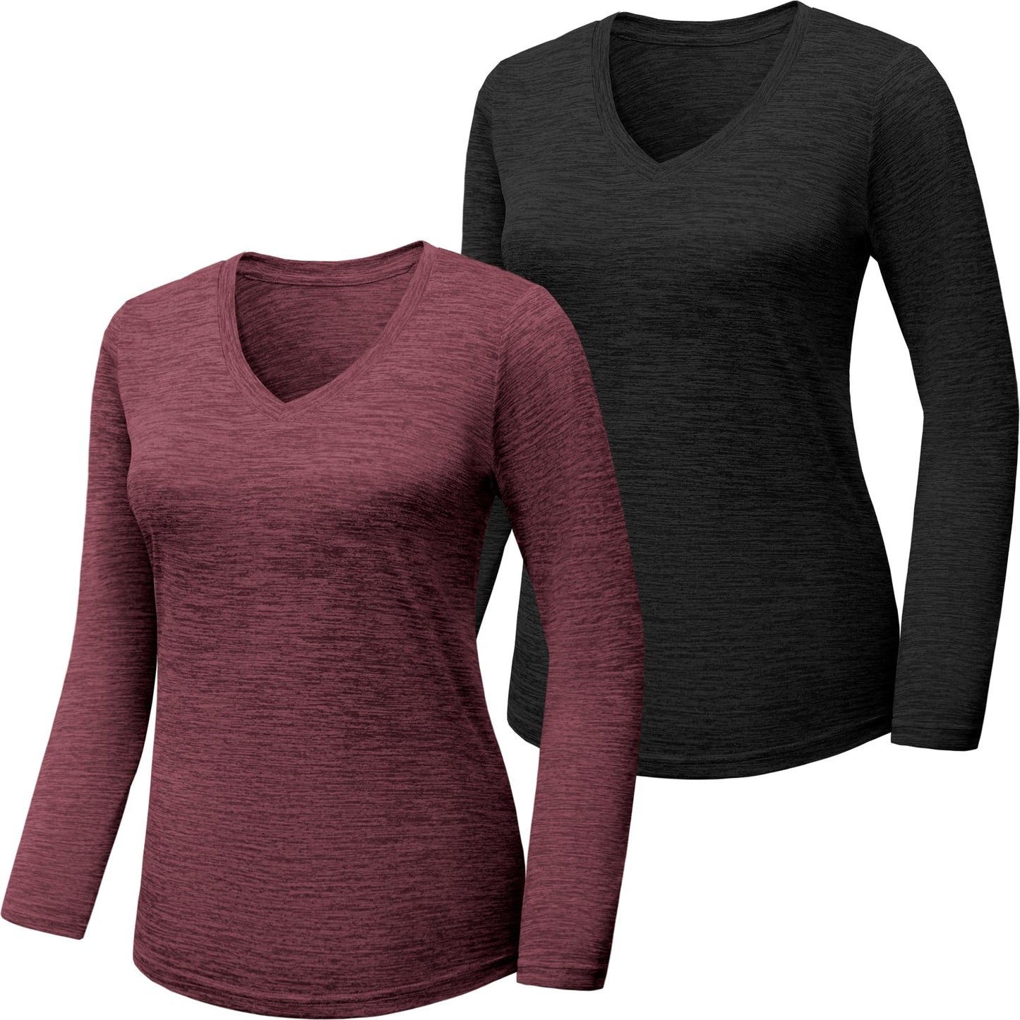 BALENNZ Long Sleeve Workout Shirts for Women V Neck Moisture Wicking Quick Dry Gym Athletic Top Shirts,Large