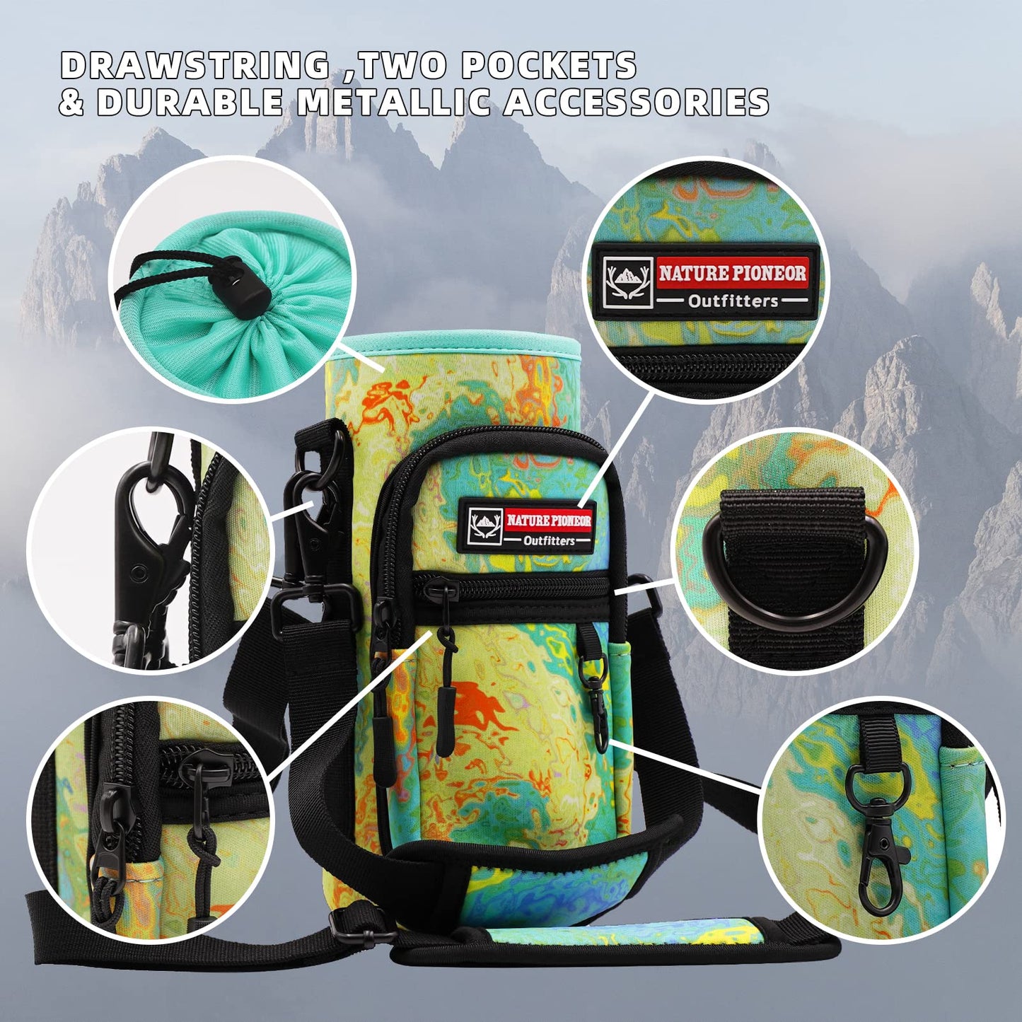 NATURE PIONEOR Water Bottle Carrier Holder Sleeve with Adjustable Strap25 32 40 oz, Insulated Water Bottle Holder Sling Bag