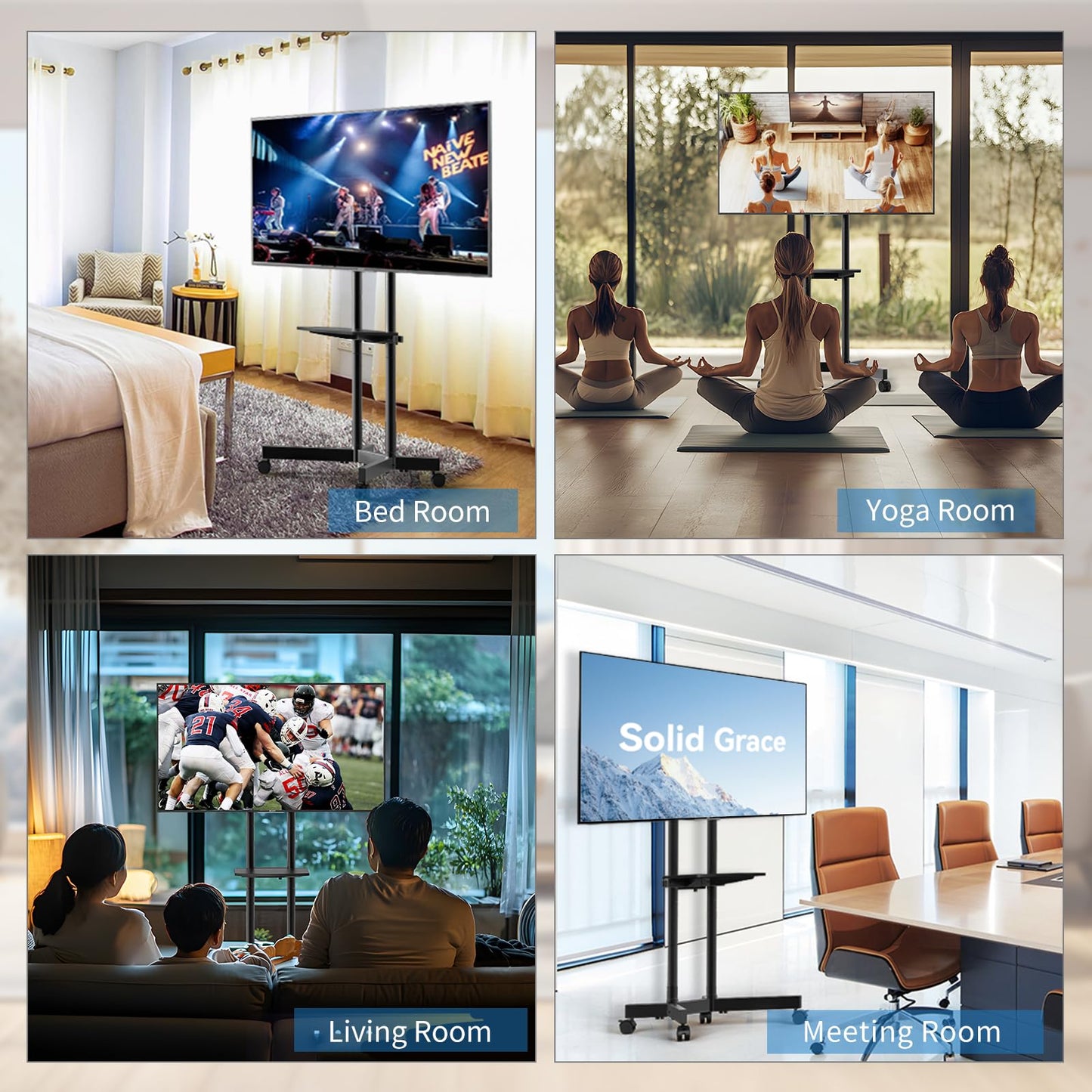 Rolling TV Stand with Wheels for 32-75 Inch TVs up to 88lbs, Portable TV Stand with Shelf, Mobile TV Cart for Living Room, Office, Meeting Room, Outdoor