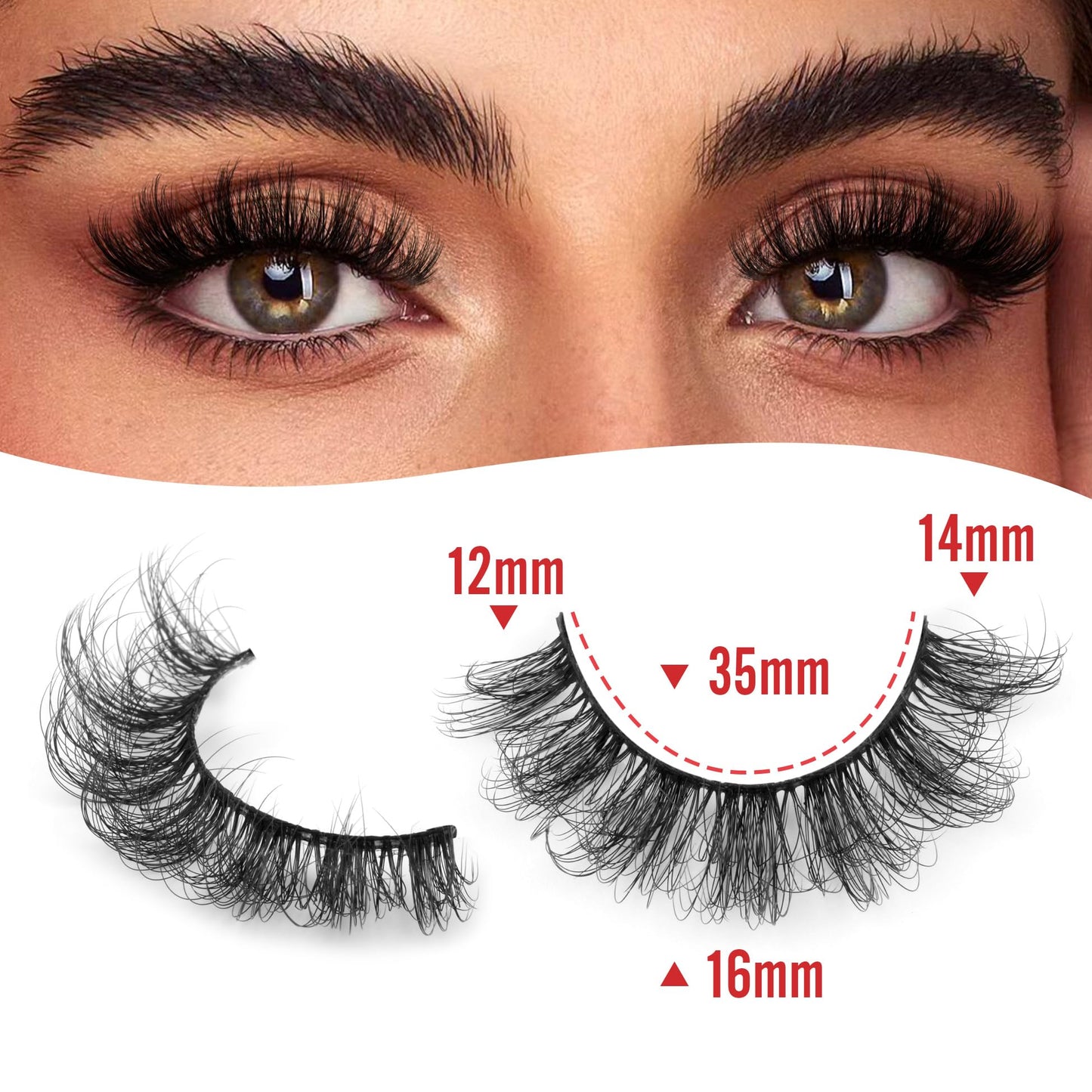TNFVLONEINS False Eyelashes Wispy Mink Lashes Natural Look D Curl Fluffy Fake Eyelashes 16mm Natural Lashes That Look Like Extensions Lashes Pack
