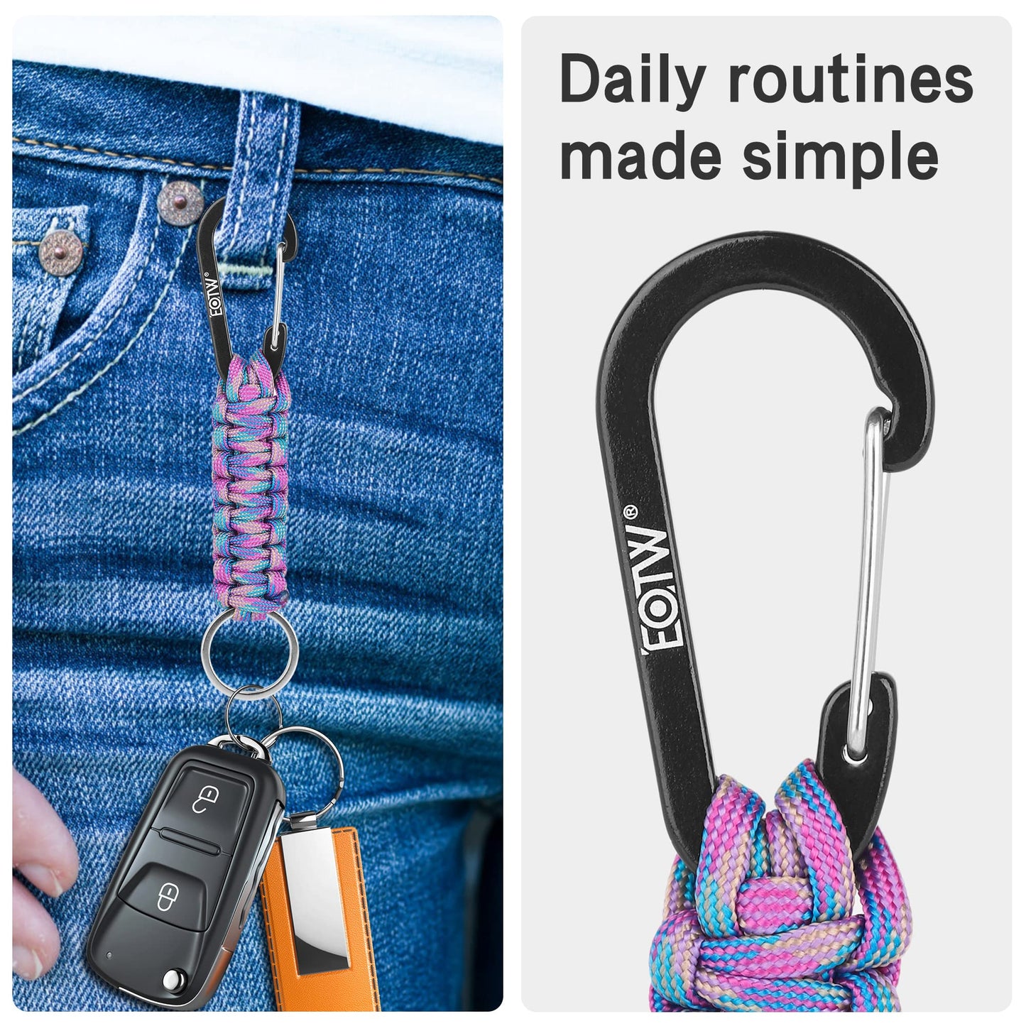 EOTW Carabiner Keychain, Small Carabiner Clip with Paracord Keychain Mini Aluminum D Ring Key Organizer