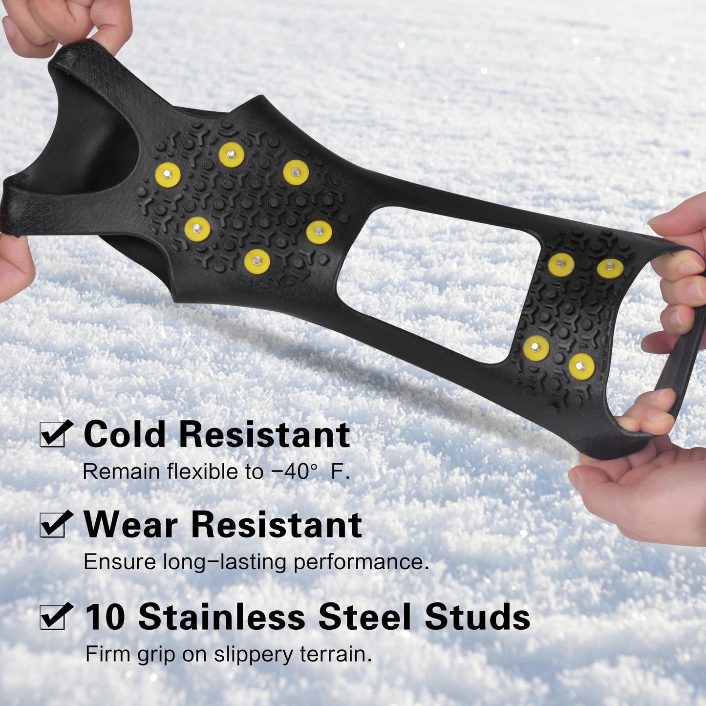 Ice Cleat Snow Traction Cleats for Shoes Boots Anti-Slip Overshoe Crampons with 10 Studs Ice Rubber Walking Cleats Slip-on Stretch Footwear for Kid Women Men Large