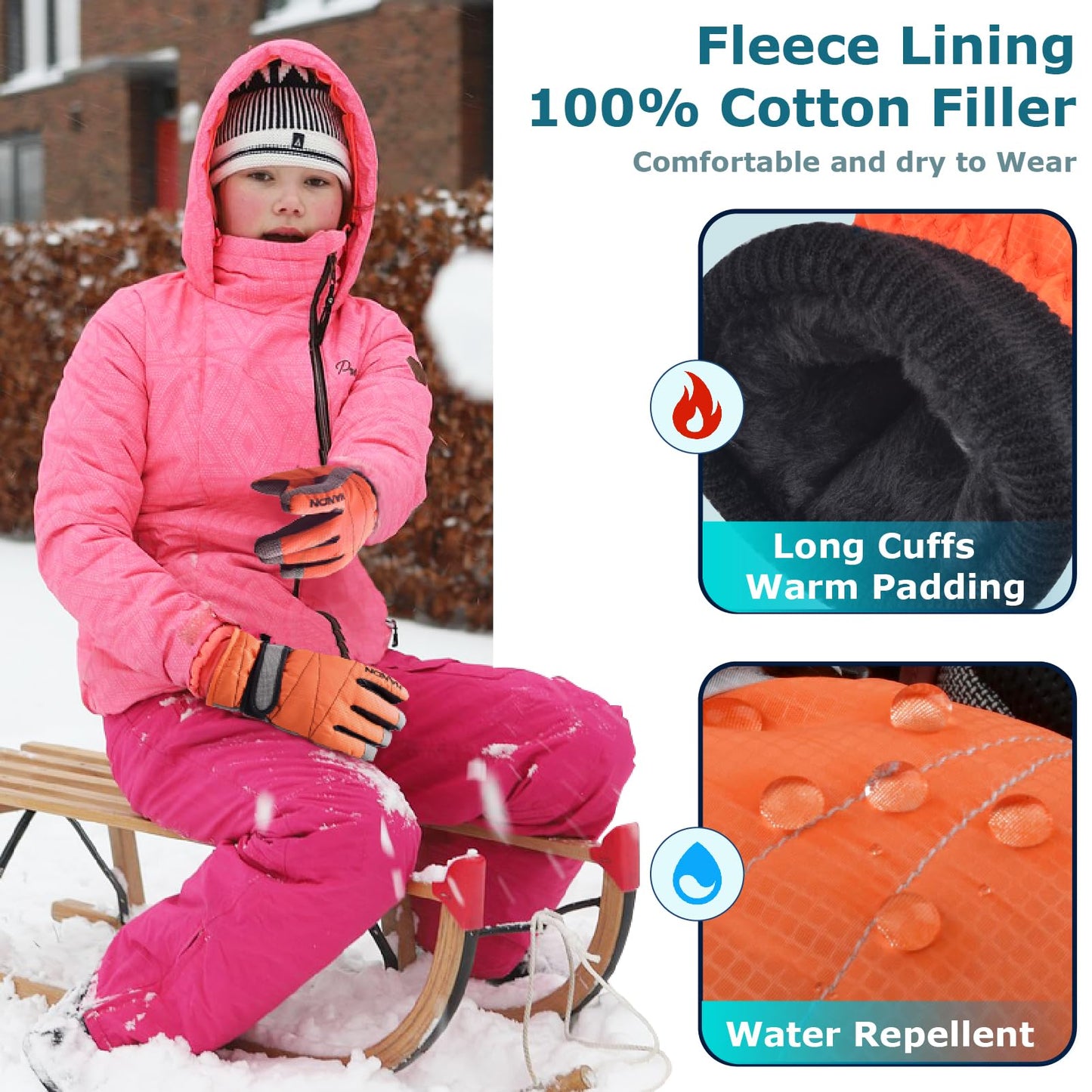 YAPJEB Kids Winter Gloves, Snow Warm Gloves, Waterproof Ski Gloves for Boys and Girls Skating Snowboarding Hiking(Black-S)