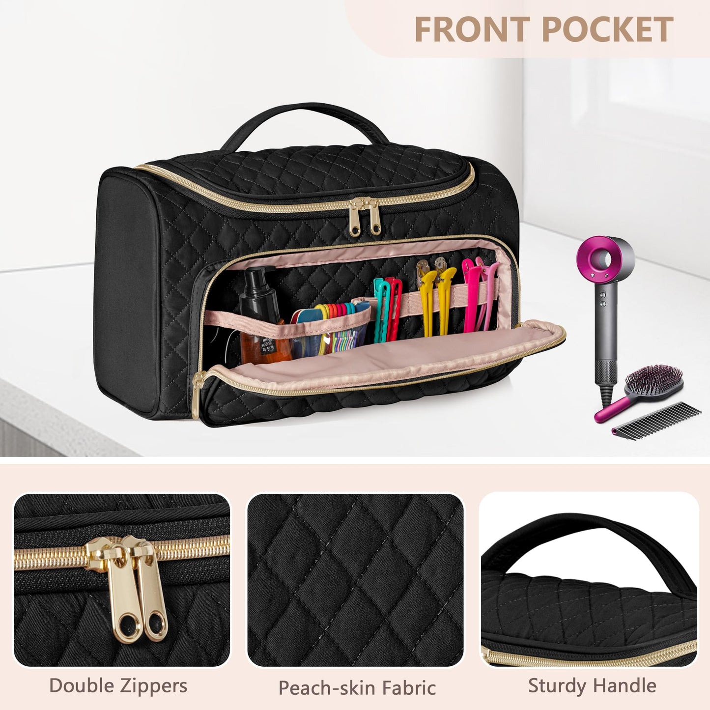 Fasrom Travel Case Compatible with Dyson Supersonic Hair Dryer and Attachments, Large Blow Dryer Storage Bag to Organize Hair Accessories for Home and Travel, Black (Patent Design, Empty Bag Only)