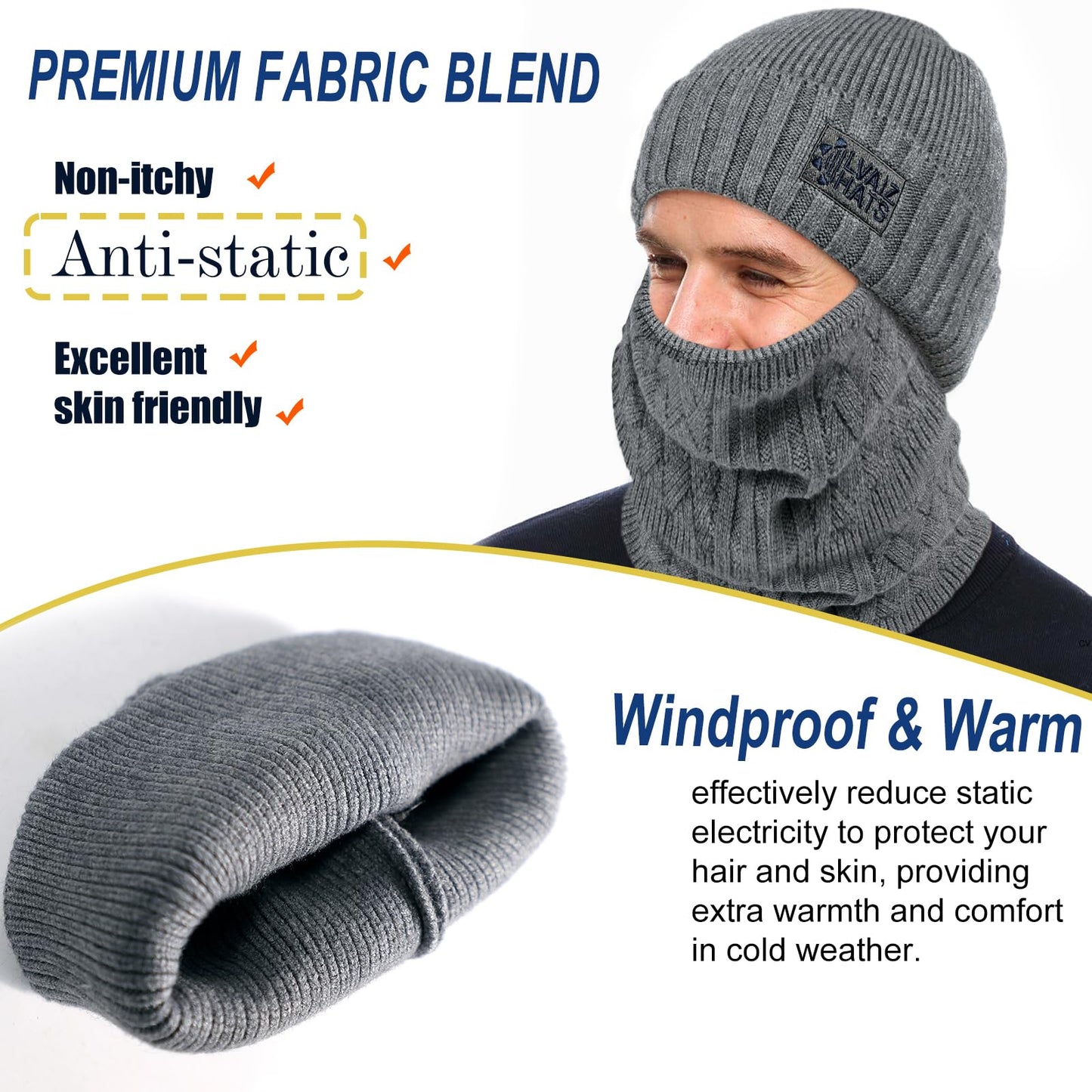 Winter Beanie Hats Scarf Set for Men Women Warm Knit Ski Beanie Skull Cap Neck Warmer Gaiter Face Scarf Set