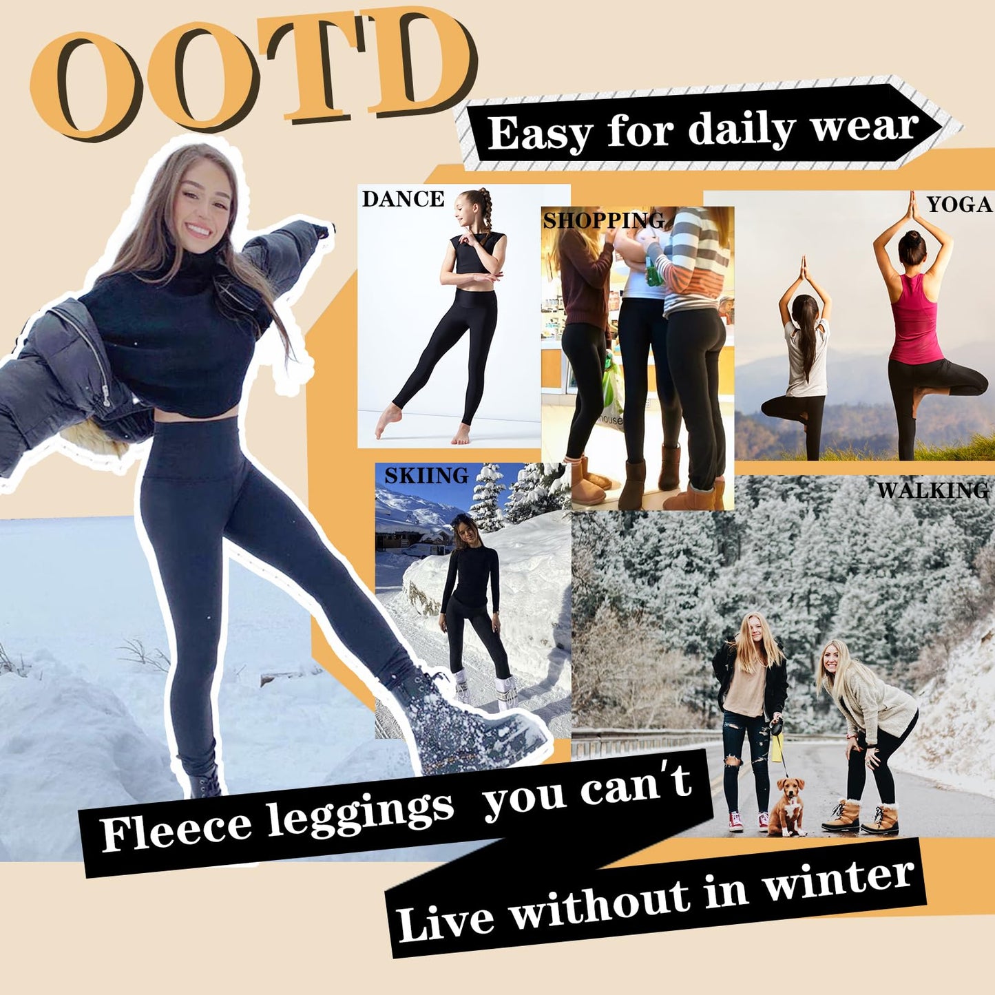 Kairela Fleece Lined Leggings for Youth Girls and Slim Women High Waisted Winter Warm Athletic Yoga Pants Black