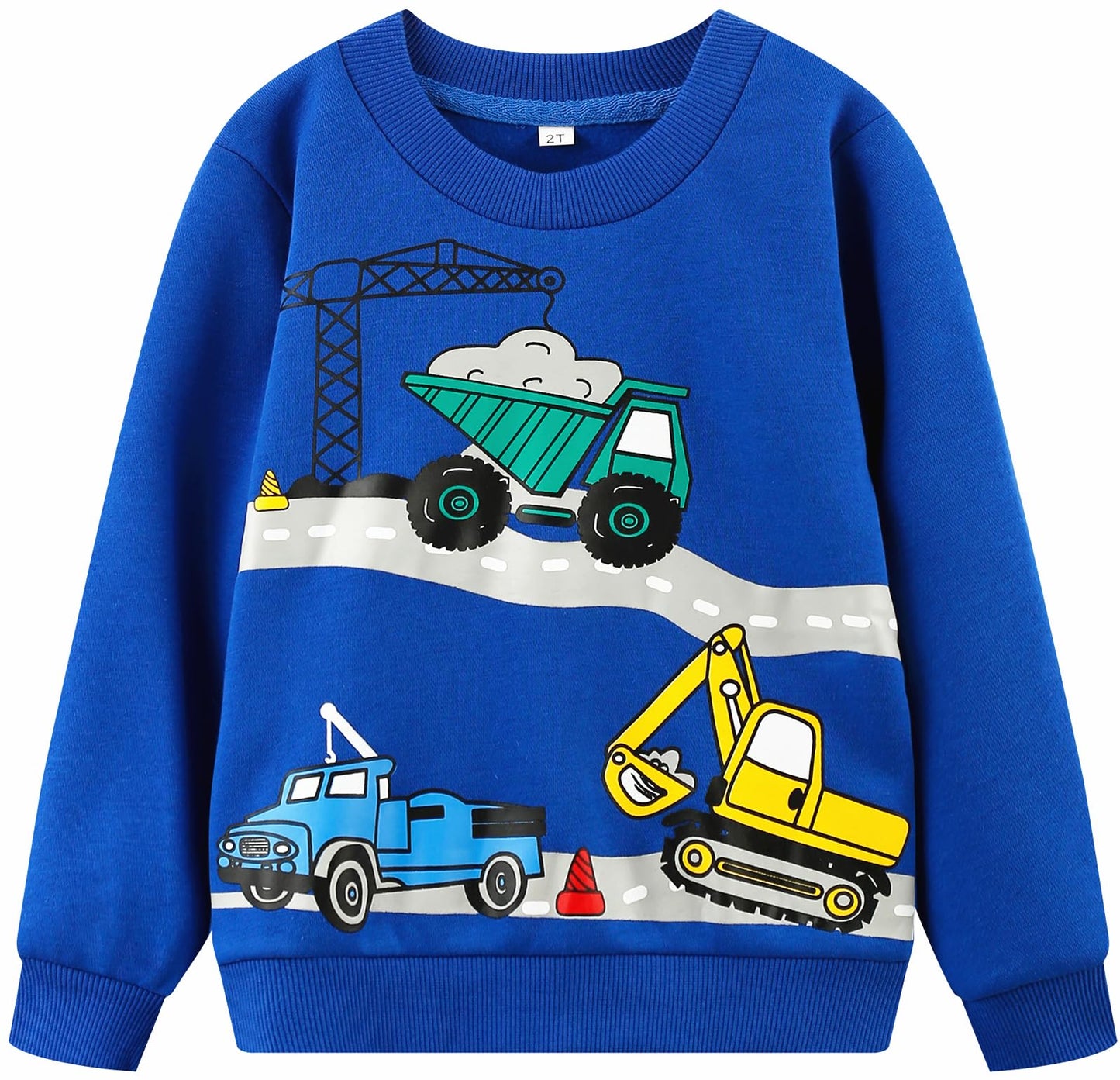 Akyzic Boys Excavator Sweatshirt Digger Kids Winter Sports Truck Shirts Toddler Sweater Long Sleeve Cotton Blue Crewneck Pullover 3t