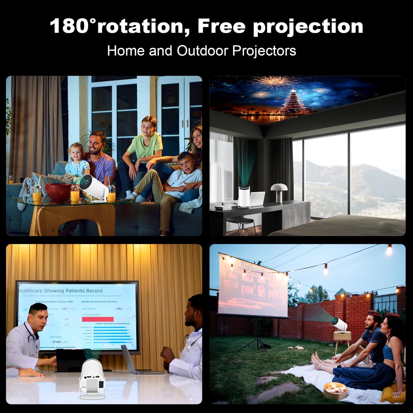 HY300 PRO Mini Portable Projector, Support 4K 1080P with Dual-Band WIFI6 5G Wireless 5.0 Bluetooth Android 11,160 ANSI,180° Rotatable, Auto Keystone Correction, 35"-130" Screen Video Projector