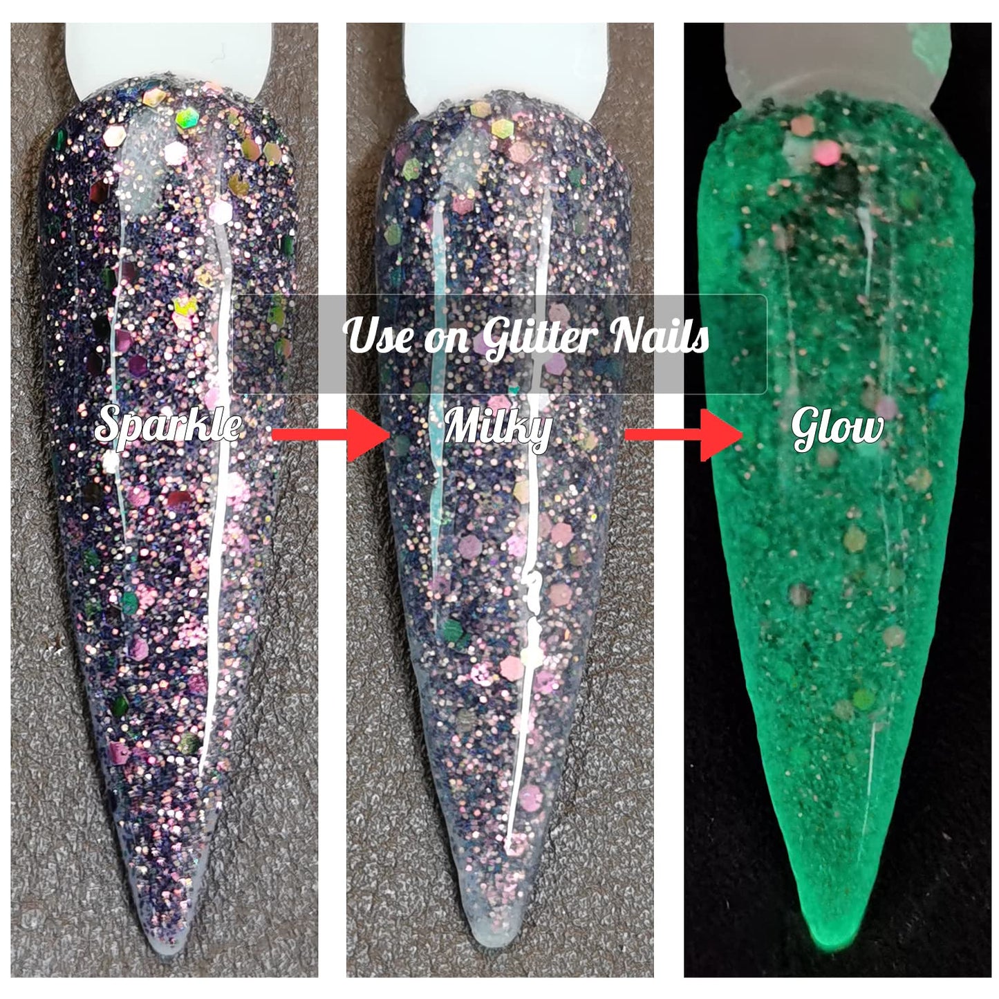 OUMISAYA Glow in the Dark Clear Nail Dip Powder 1OZ Semi Transparent Top Coat Powder for nail arts