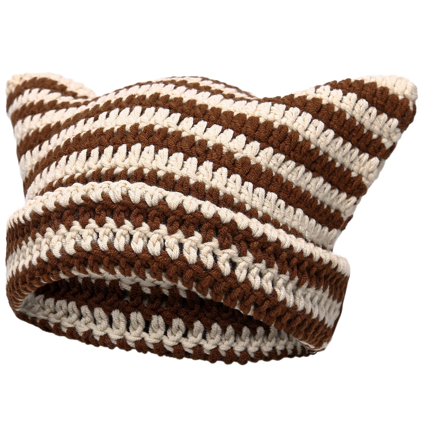 CATMICOO Y2k Beanie Knit Cat Ear Beanies Crochet Hats for Women Brown