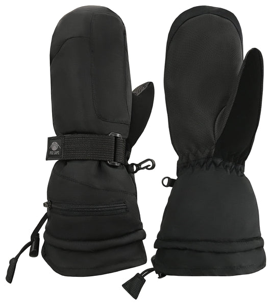 N'Ice Caps Men's Women's Waterproof Snow Mittens Gloves 100 Gram Thinsulate (Women's Large/X-Large, Mittens - Black)