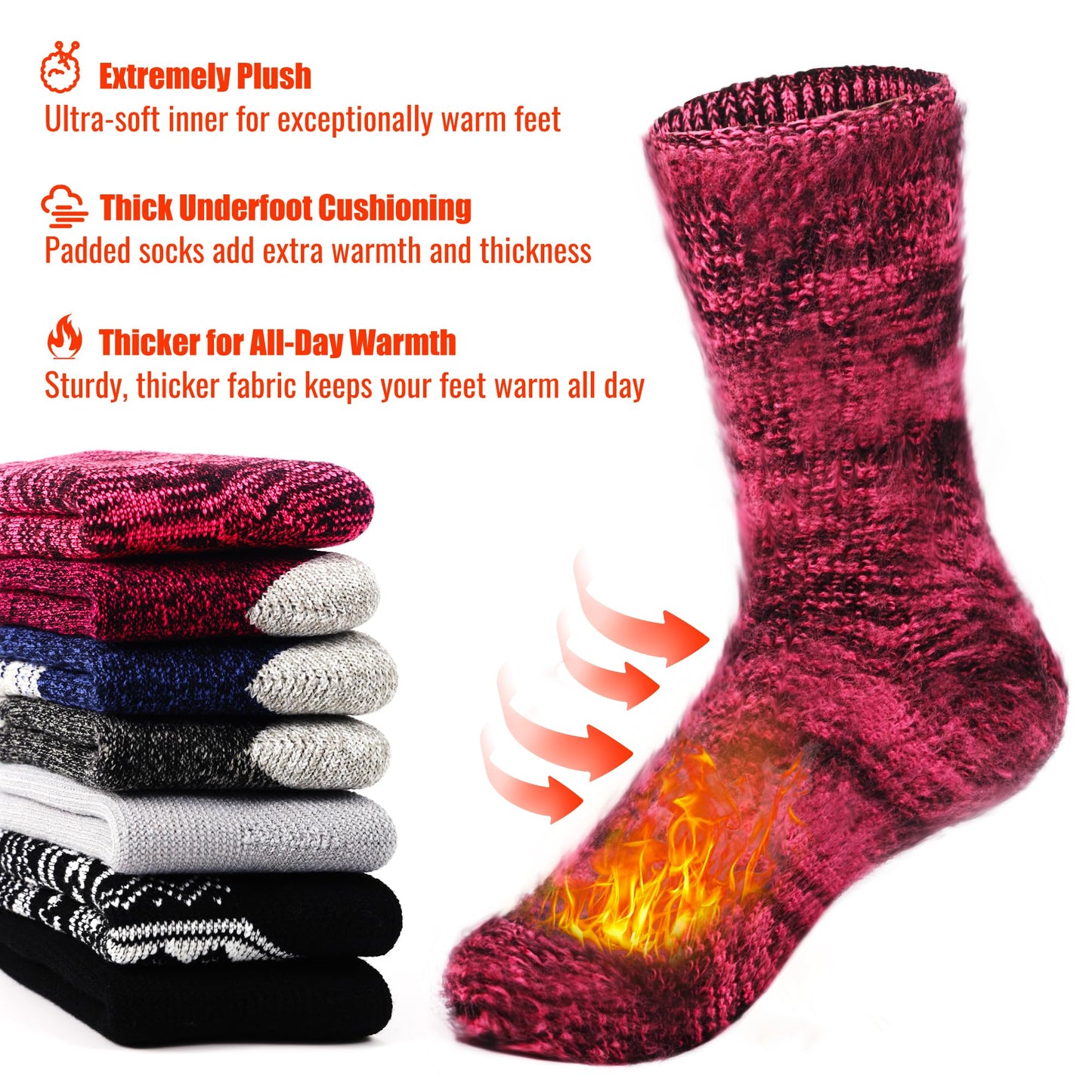Tough Land 3 Pairs of Thermal Socks for Women Heat Trapping Warm Winter Socks
