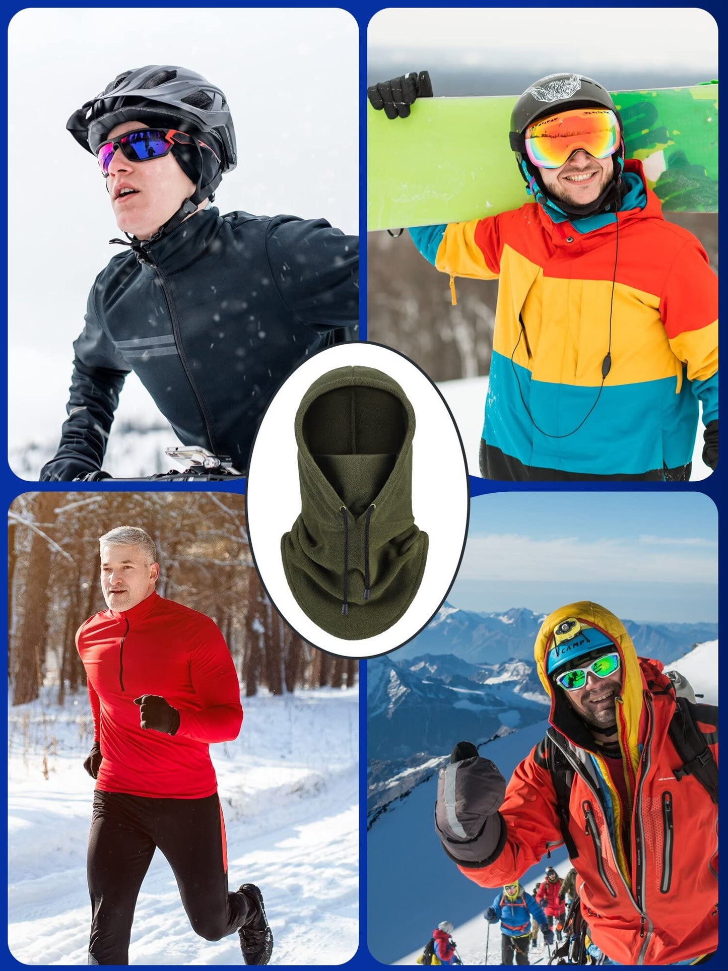 3 Pieces Camo Balaclava Hunting Face Mask Sherpa Hood Windproof Face Cover for Cold Weather Winter Outdoor Sports(Large,Drawstring Style)