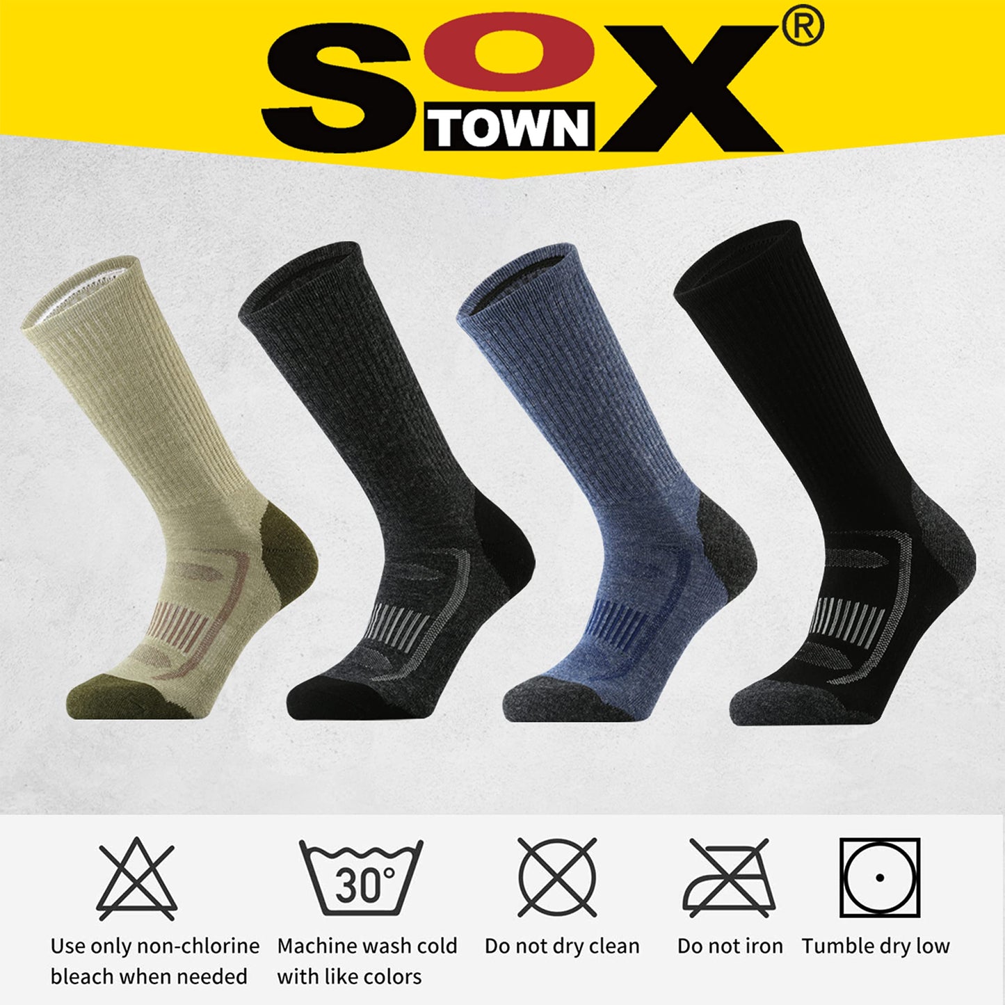 SOX TOWN Men's Merino Wool Cushion Crew Socks for Outdoor Hiking Hike Trail Performance Moisture Wicking Lightweight Summer(Black L)
