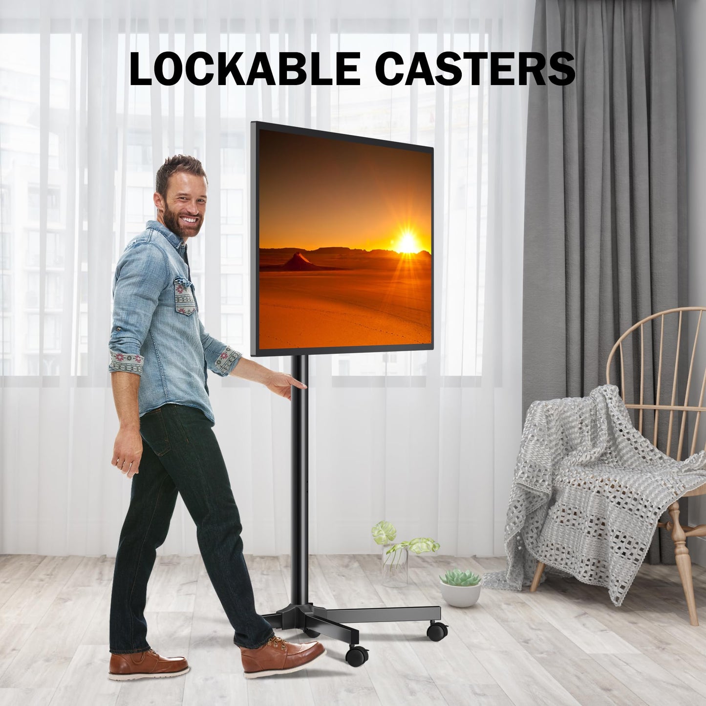 XINLEI Mobile TV Carts, Rotating Rolling TV Stand on Wheels for 13-50" Flat/Curved TVs Height Adjustable 30° Tilt Floor TV Stand Portable Monitor Stand Holds up to 44lbs Max VESA 200x200mm ML1350