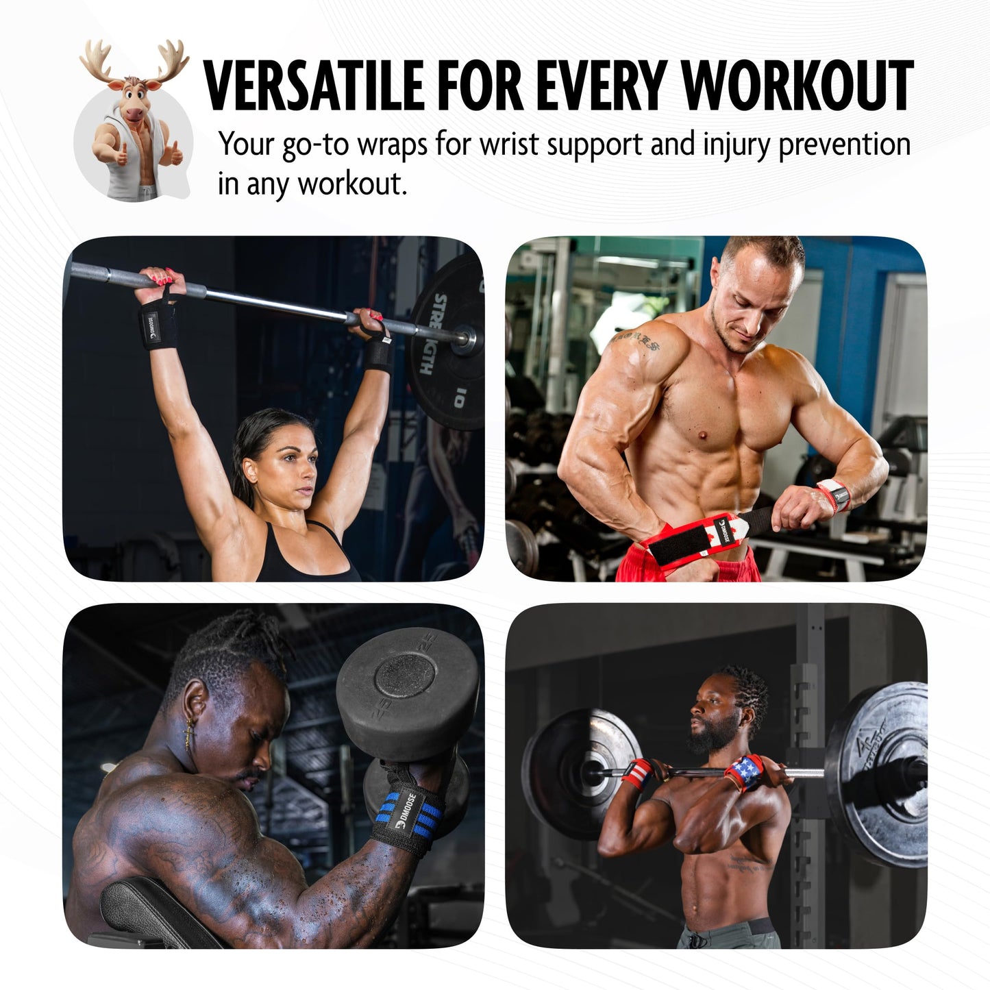 DMoose Weightlifting Wrist wrap 12 and 18 Inches Thumb Loops with Wrist Support for Workouts Powerlifting Wrist Straps for Weight Lifting Men and Women Blue Stripes