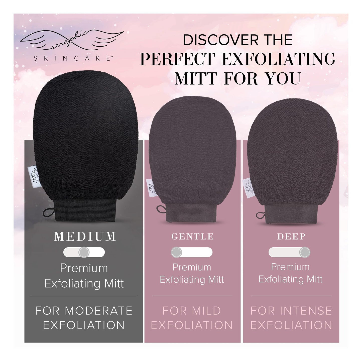 Seraphic Skincare Premium Exfoliating Mitt for Body, Medium – Viscose Fiber Korean Exfoliating Glove for Normal to Dry Skin – Body Exfoliator for Self-Tan Removal and Application