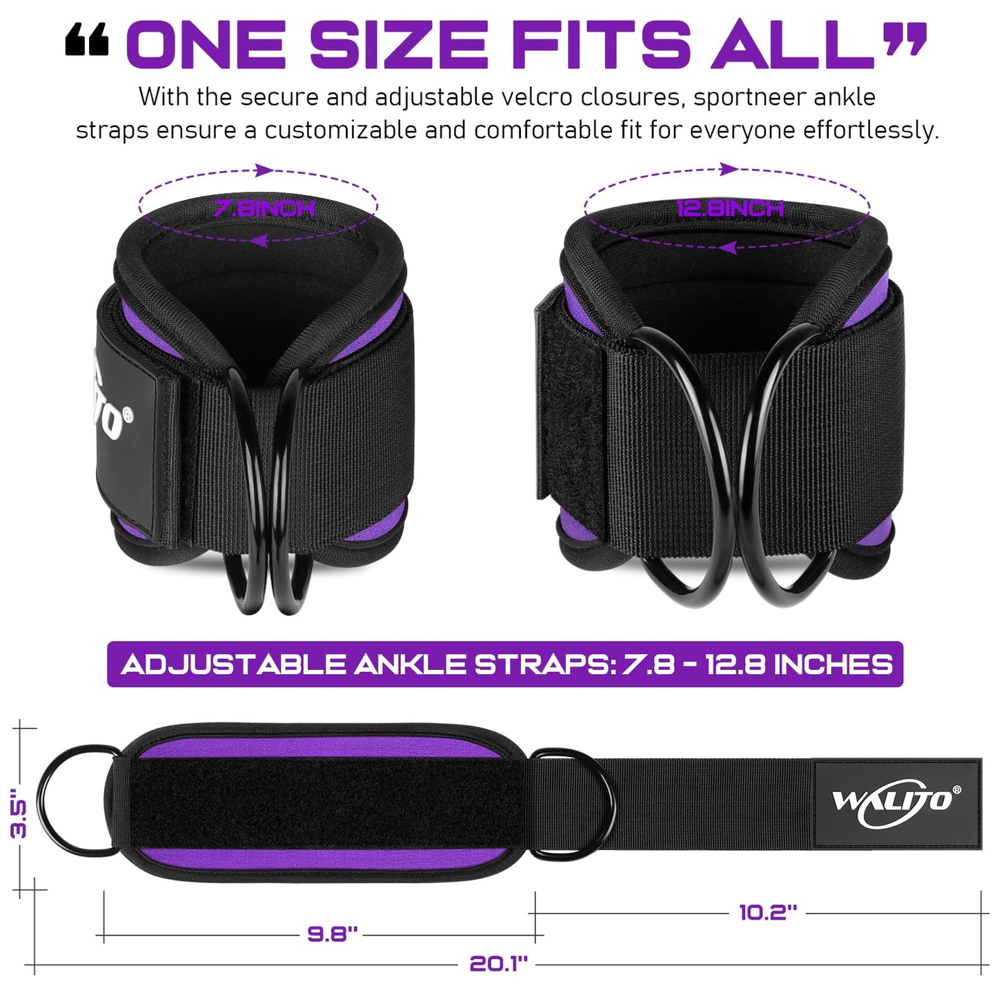 WALITO Gym Ankle Straps for Working Out - Glute Ankle Cuff Kickback Strap, Gym Cable Machine Accessories for Women Glute Leg Extensions, Hip Abductors & Lower Body Exercises Equipment