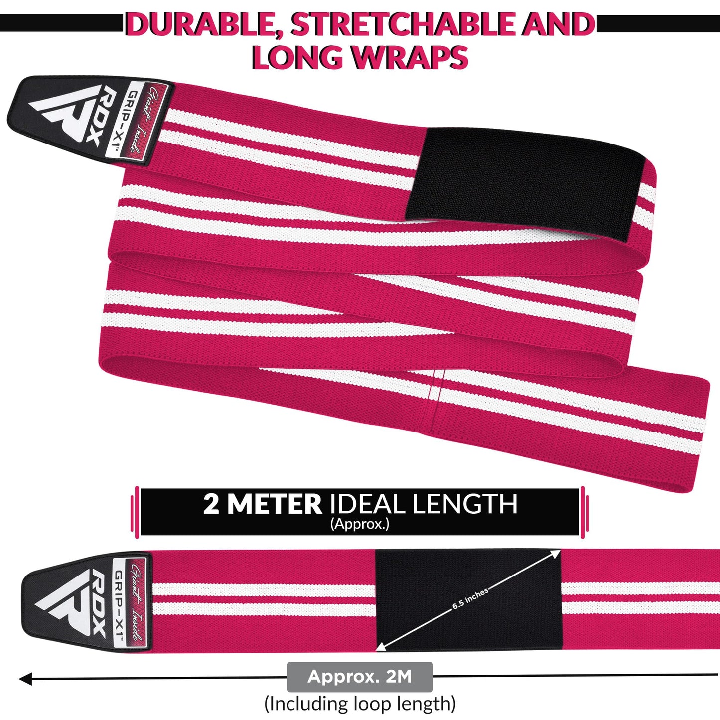 RDX Knee Wraps Pair Weightlifting, 78” Elasticated Straps for Gym Workout Fitness Squats Powerlifting Leg Press Bodybuilding