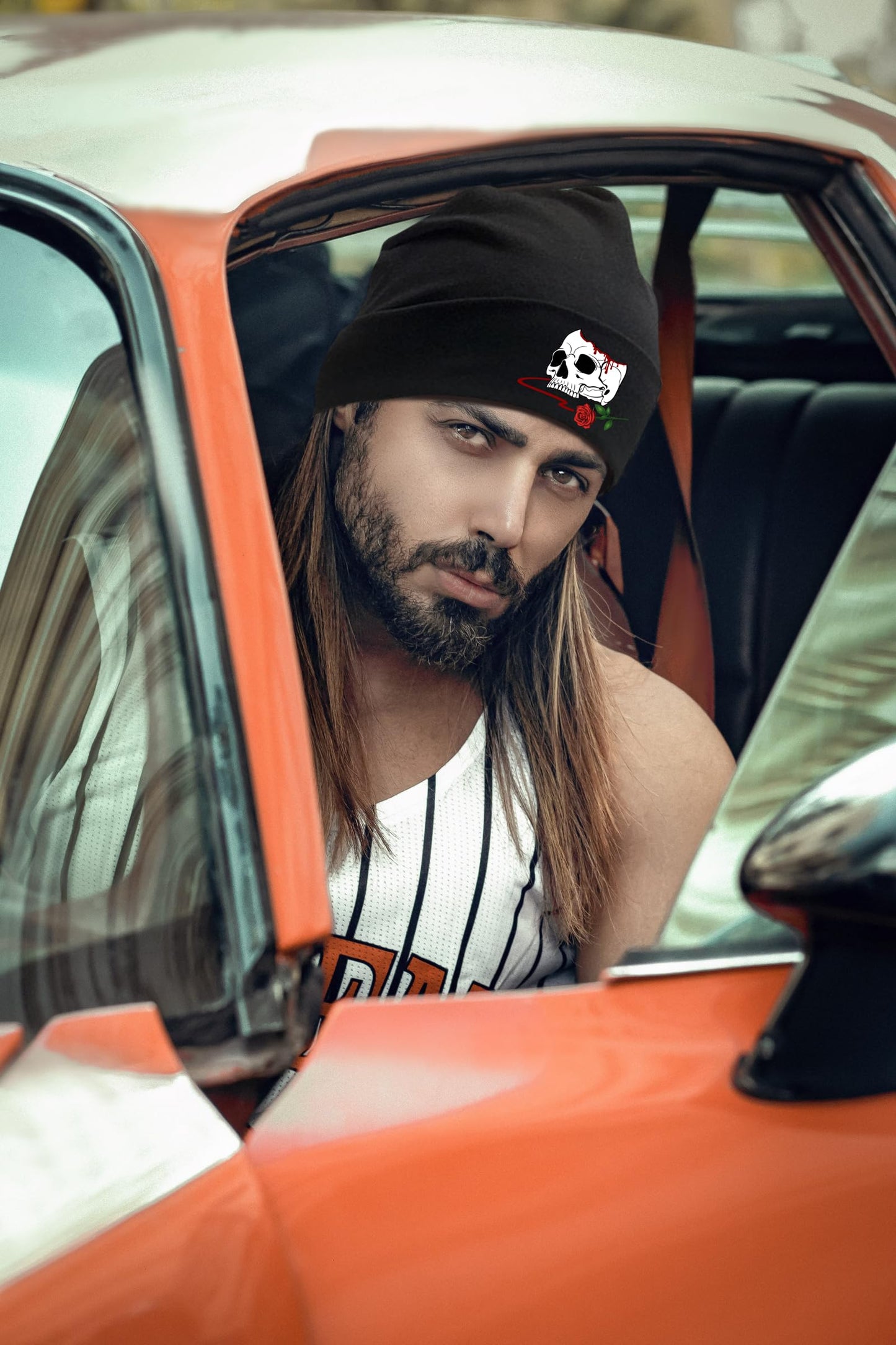 Tijeyi Horror Skull Rose Hat Fashion Reaper Grim Beanies for Men Cool Men's Horror Beanie Caps Halloween Hat for Women Guys Teens Boys Graphic Warm Winter Hat