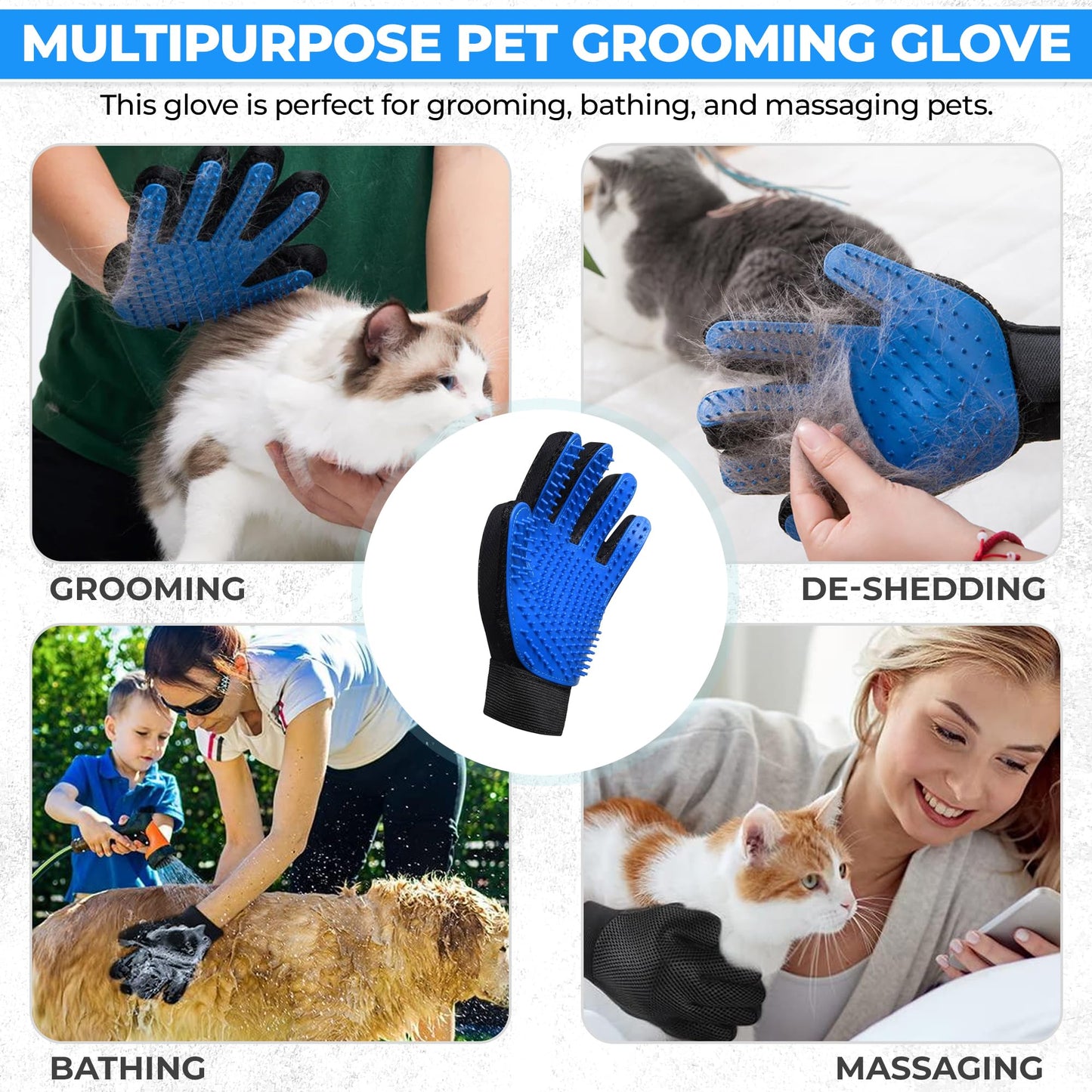 Pet Grooming Glove- pet washing Glove For Bathing-Pet Hair Remover glove For Cleaning Upgrade Grooming Brush For Long and Short fur- Efficient Washing Glove For Dogs & Cats -1 Pack [Right-Hand] Blue