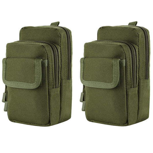 FRTKK 2 Pack Molle Pouches - Tactical Compact Water-Resistant EDC Pouch Small Utility Pouch Bags (Patch Included) (2 Pack-Army Green 2)