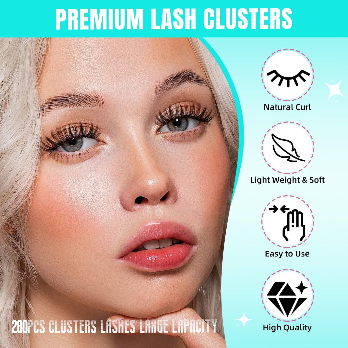Lash Clusters Wispy 280PCS Eyelash Extension 40D 50D Cluster Lashes Individual Lashes DIY Lash Extension Natural Look Cluster Eyelash Extensions Soft False Eyelashes at Home for Beginners(14mm)