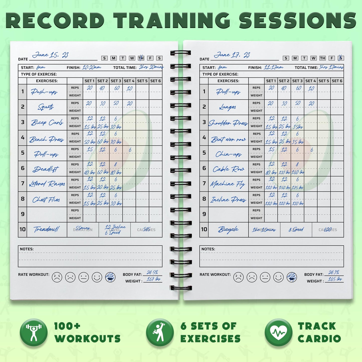 Workout Planner for Daily Fitness Tracking & Goals Setting (A5 Size, 6” x 8”, Avo Green), Men & Women Personal Home & Gym Training Diary, Log Book Journal for Weight Loss by Workout Log Gym