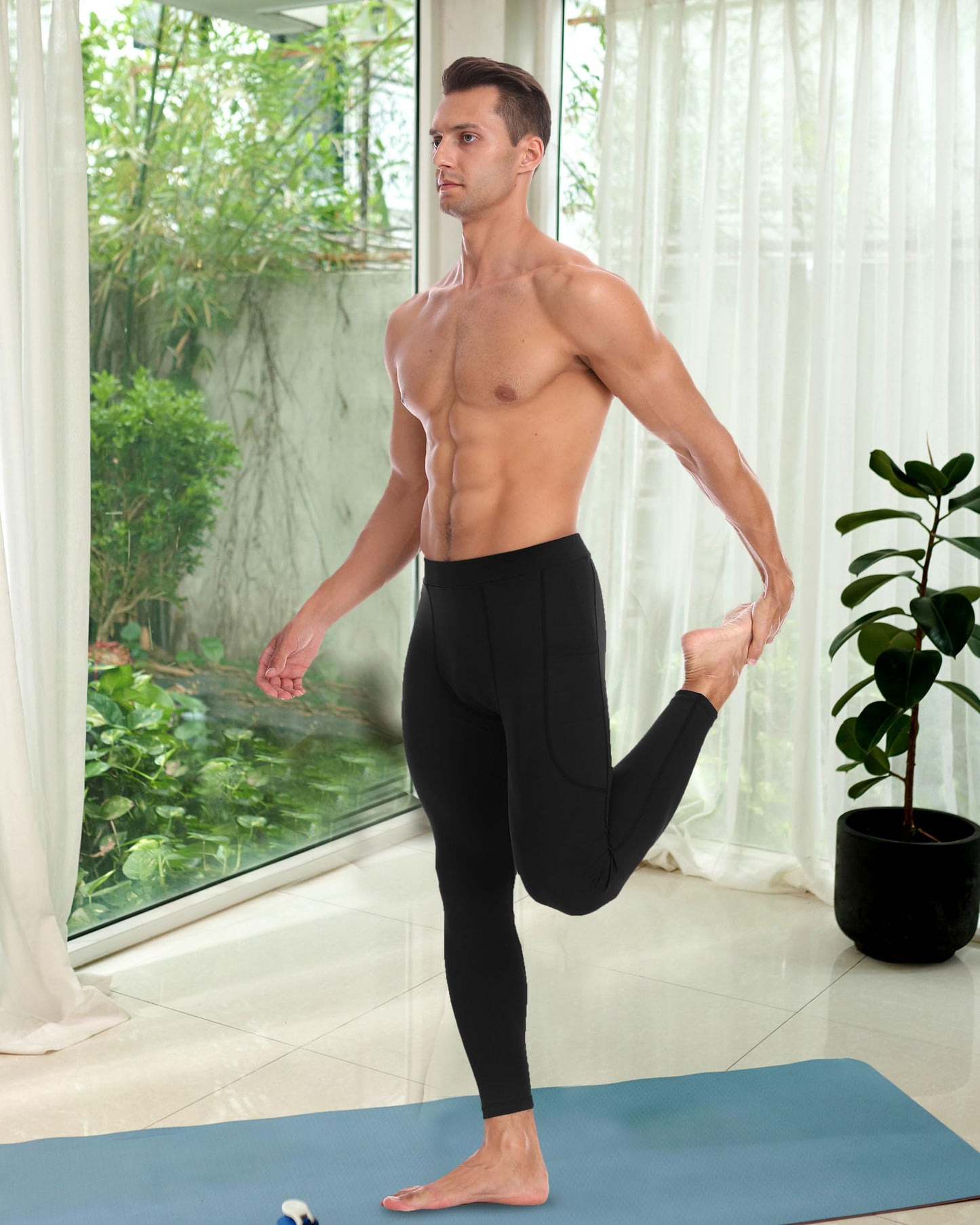 EoBeKee Men's 2 Pack Compression Pants with Pockets, Cold Weather Winter Athletic Football Leggings, Sports Workout Base Layer Tights for Yoga Gym Running Basketball