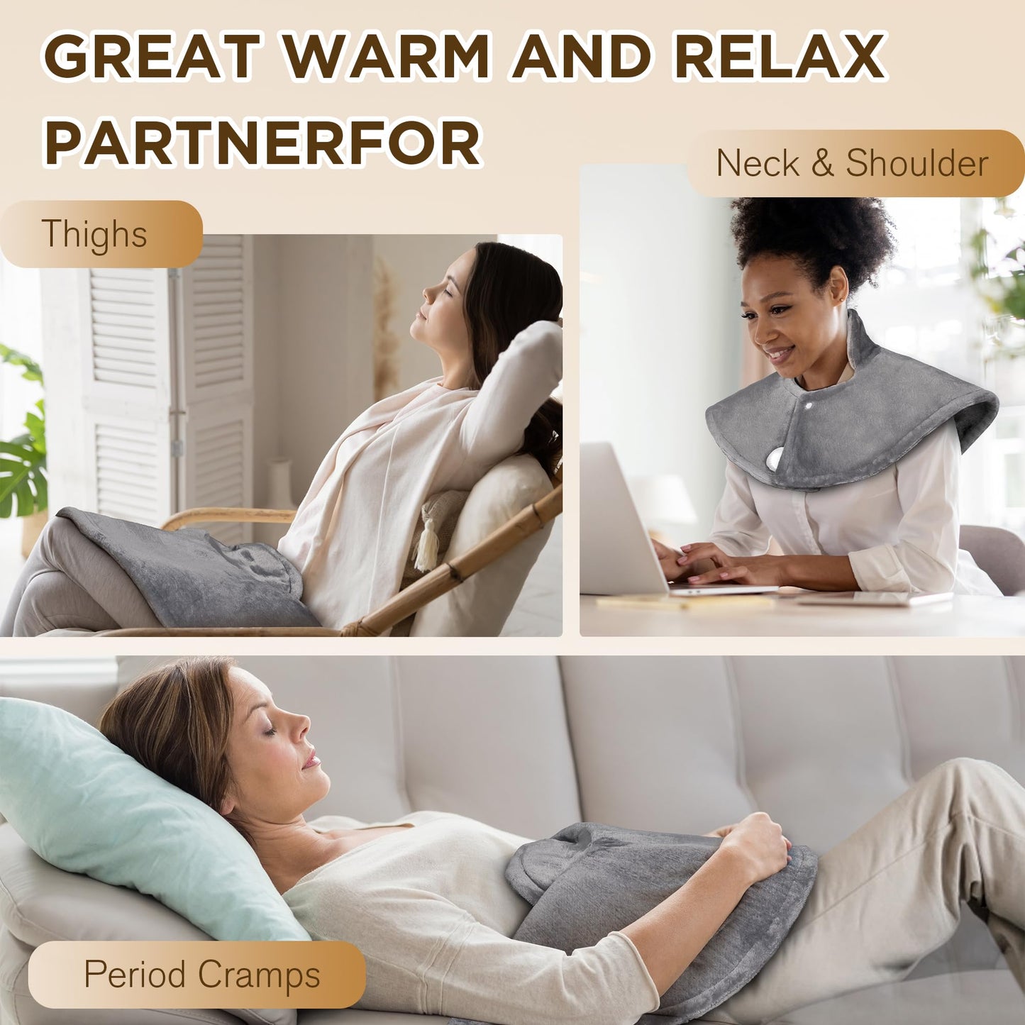 Heating Pad for Neck, [2025 Upgrade] Neck and Shoulders Heating Pads with Deeper Pain Relief, Electric Heating Pad for Back, Christmas Birthday Gifts for Women Men Mom, 22 x 25, Grey