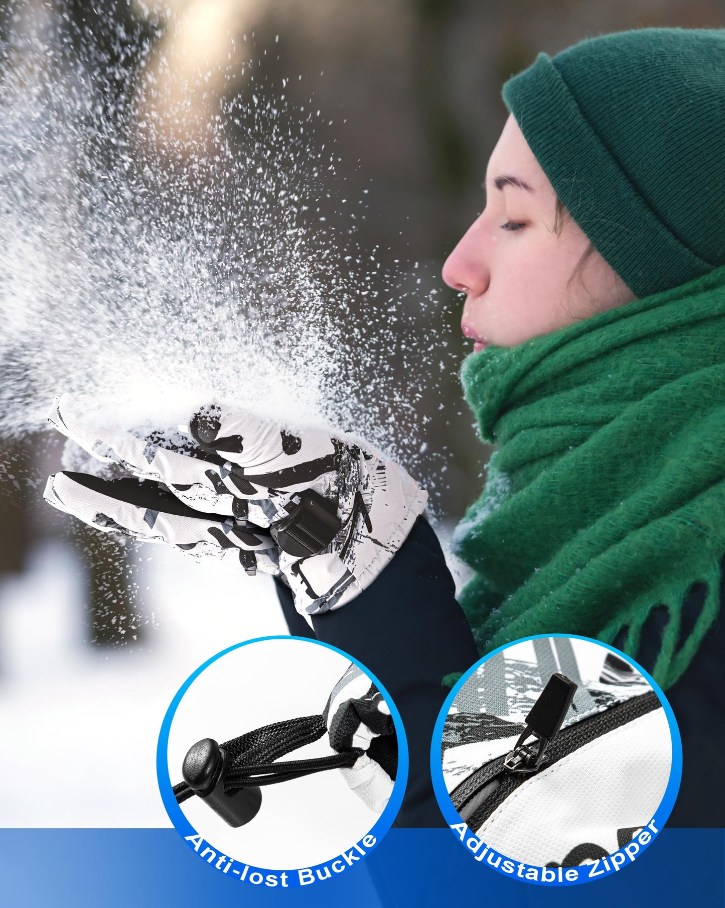 TOBEHIGHER Winter Ski Gloves - 5-Finger Waterproof Winter Gloves, Snowboarding Gloves, Touchscreen Ski Gloves Men