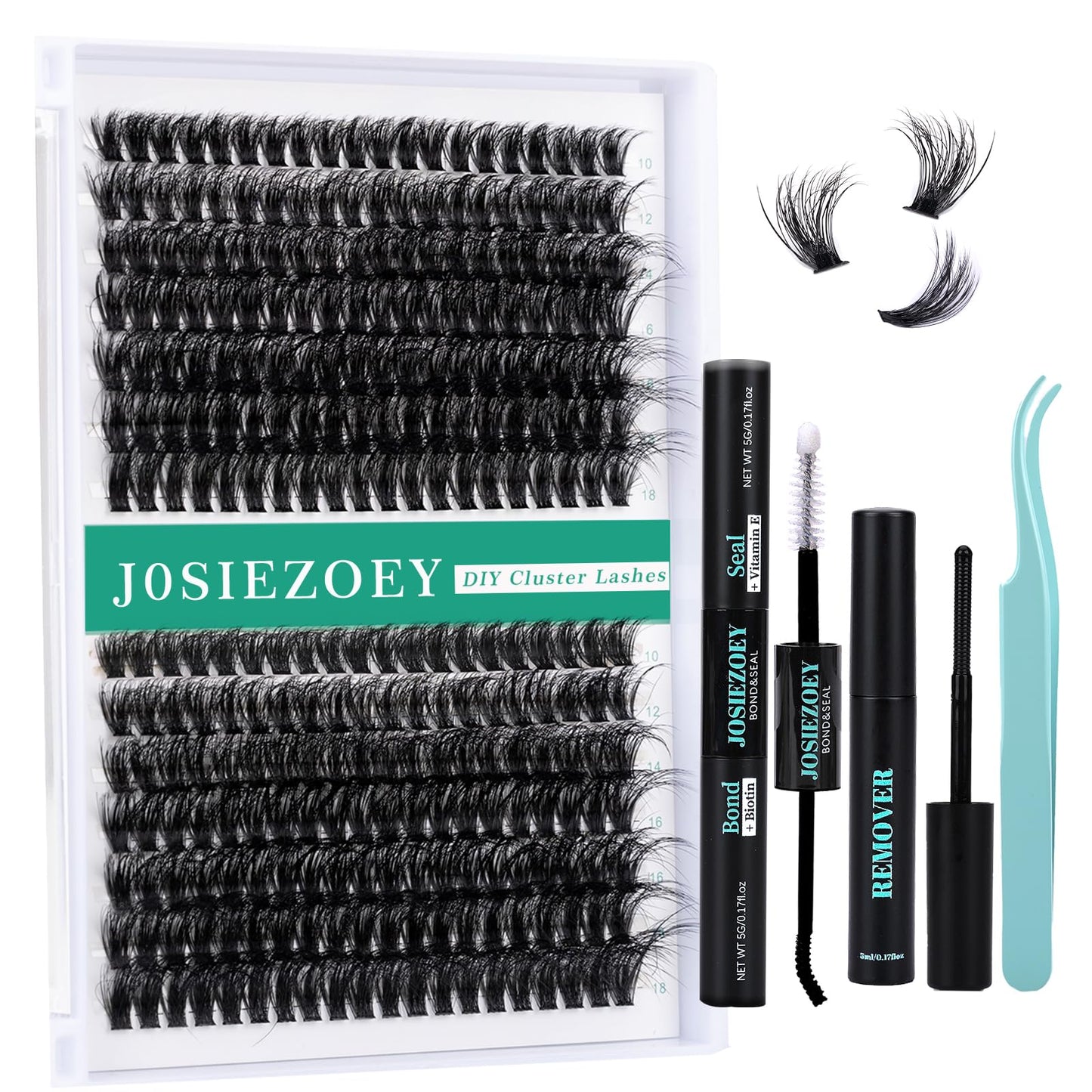Fluffy Lash Clusters Kit 60D DIY Lash Extension Kit With 10-18MM Wispy Individual Lashes Cluster Lash Bond and Seal Remover Tweezers for Eyelash Extension at Home(KIT-60D-280Pcs)
