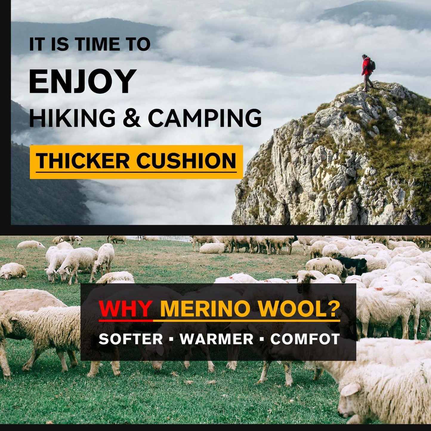 Socks Daze 3 Pack Mens Wool Hiking Trekking Socks Size 10-13 Winter Thick Padding Anti-Sweat Crew Thermal Warm Wool Blend Running Socks for Women Cold Weather, Large, Dark Grey