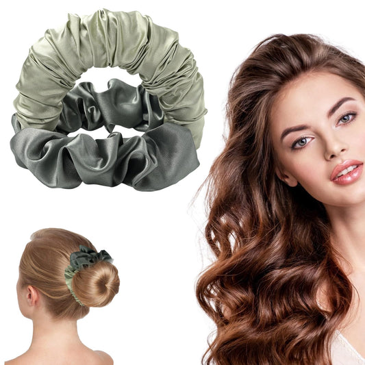 Macute Satin Heatless Curling Scrunchie Set - Green Heatless Hair Curler To Sleep In, Soft Sleepyties for Hair, Lazy Scrunchie Rollers Hairdresser Tools, No Heat Curls for Long Hair