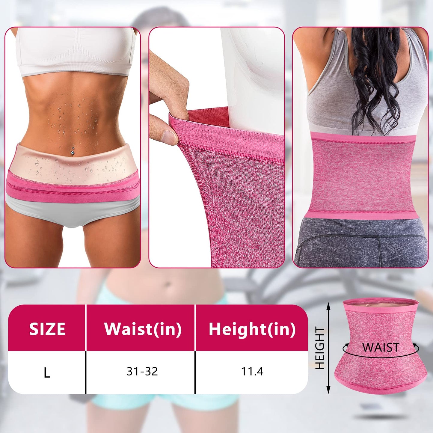 Geyoga Waist Trimmer Sweat Waist Trainer Wrap Stomach Wraps for Women Bodybuilding (Flesh Pink Inner