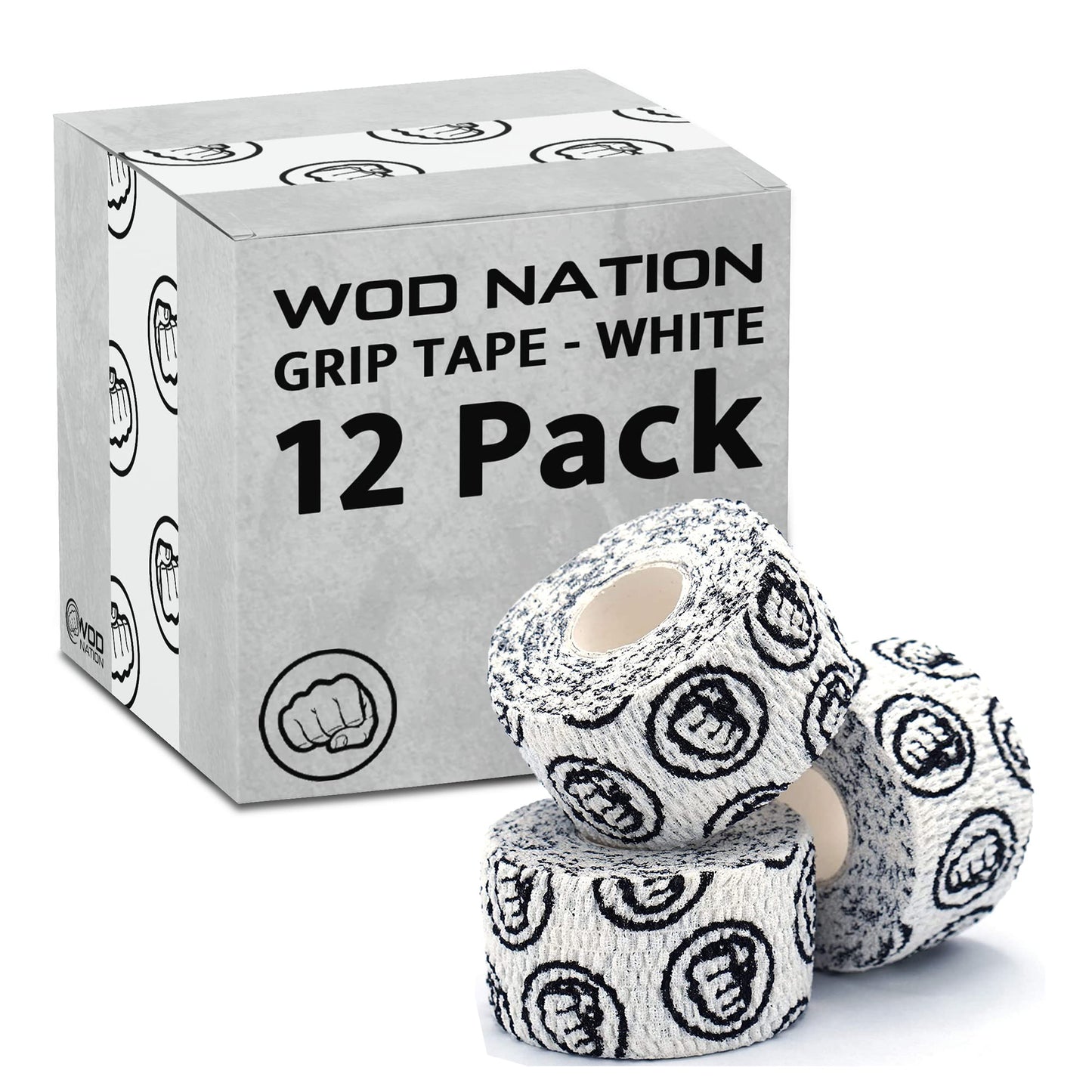 WOD Nation Weightlifting Hook Grip Tape - Bulk 3 Pack (23ft/Roll) Comfortable & Stretchy Athletic Thumb Tape for Weight Lifting, Cross Training - Protect Thumb, Wrist & Finger (White)
