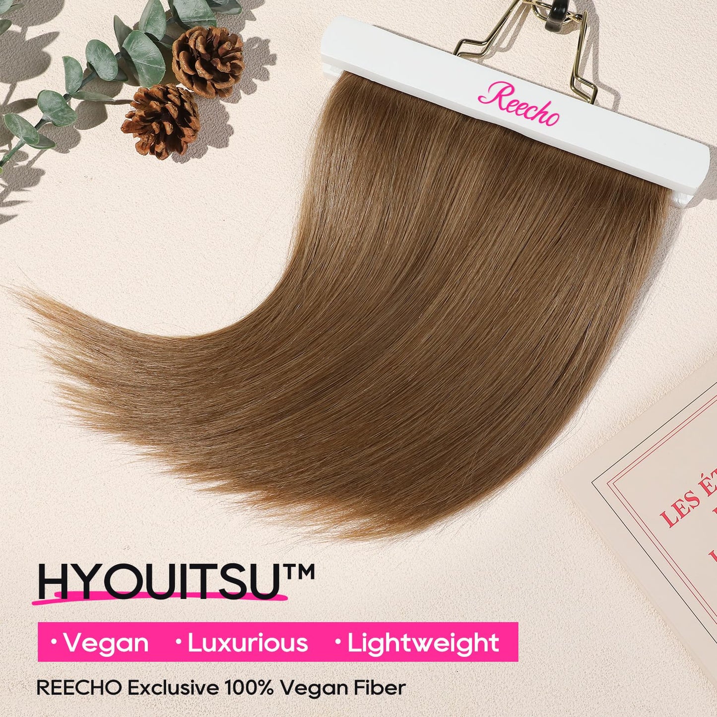 REECHO 12" Invisible Wire Hair Extensions with Thinner Softer Lace Weft Adjustable Size Removable Secure Clips in Short Straight Secret Hairpiece for Women - Light Brown