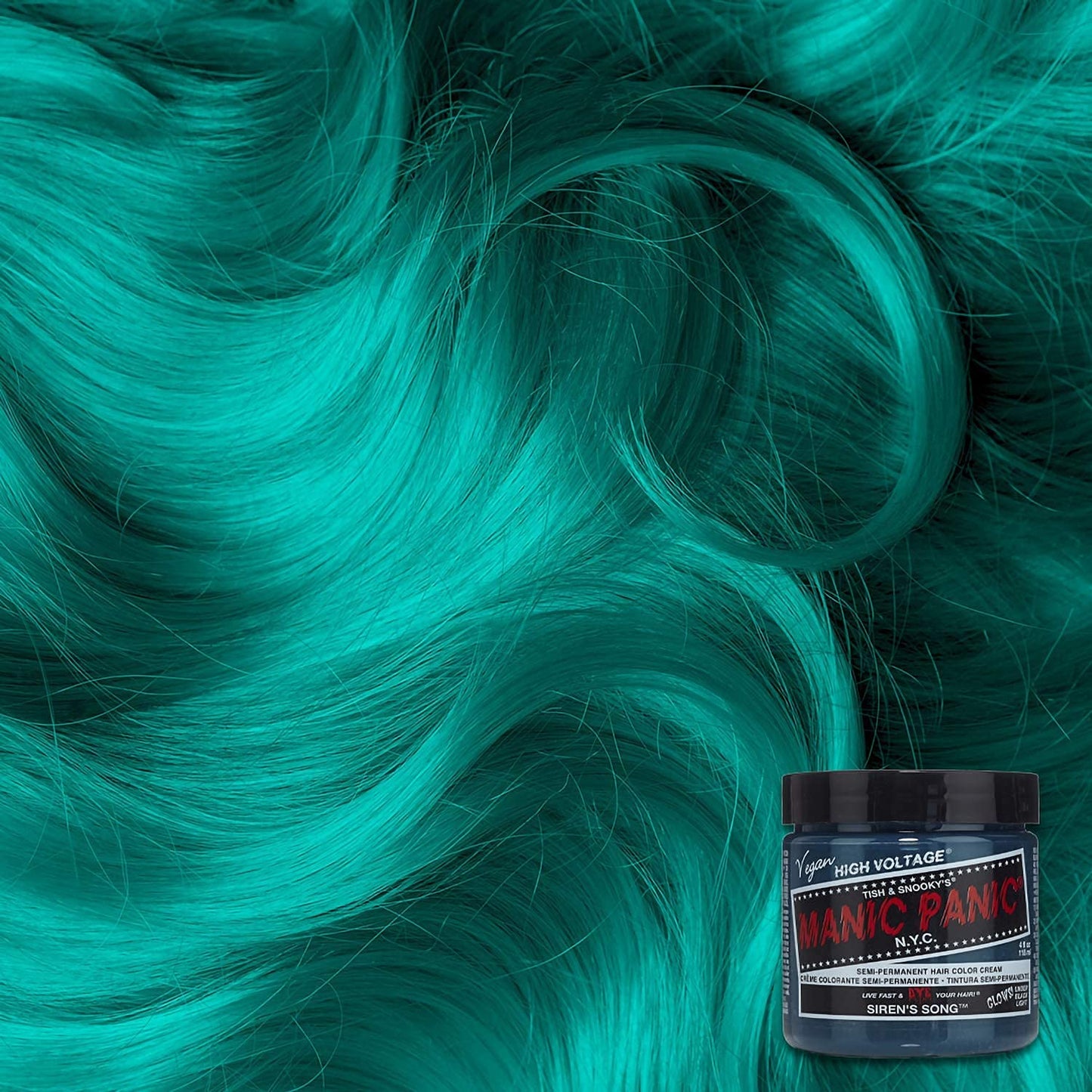 MANIC PANIC Classic Siren's Song Semi Permanent Hair Color - Neon Blue-Green Hair Dye for Women & Men That Lasts 4-6 Weeks - Vegan, Ammonia & Cruelty-Free - Create & Mix Custom Shades (4oz)