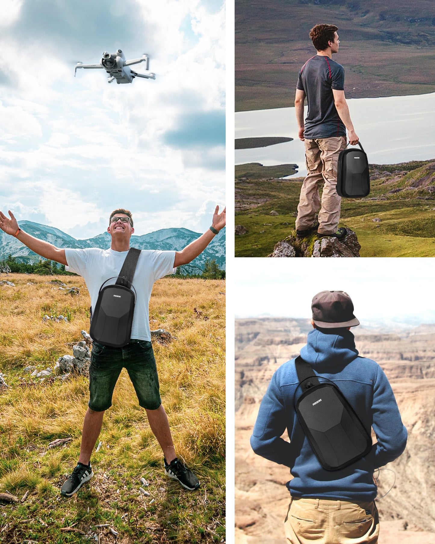 PEKREWS Mini 4 Pro Case, Waterproof Hard Carrying Case, Portable Travel Drone Sling Backpack, Crossbody Bag Compatible with DJI Mini 4 Pro, RC 2/ RC-N2 Controller, Fly More Combo and Accessories