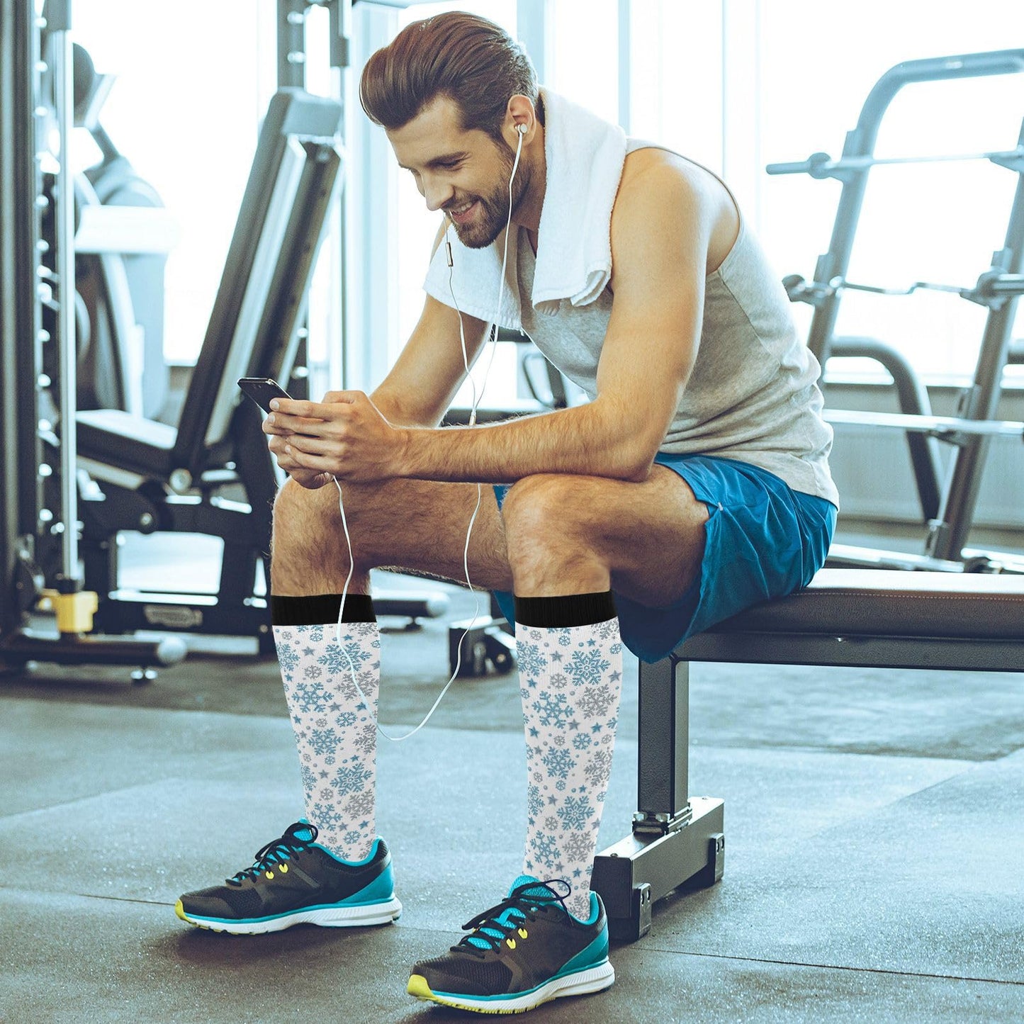 Blue Snowflakes Compression Socks for Women and Men Circulation Winter Long Socks for Athletic Running 1