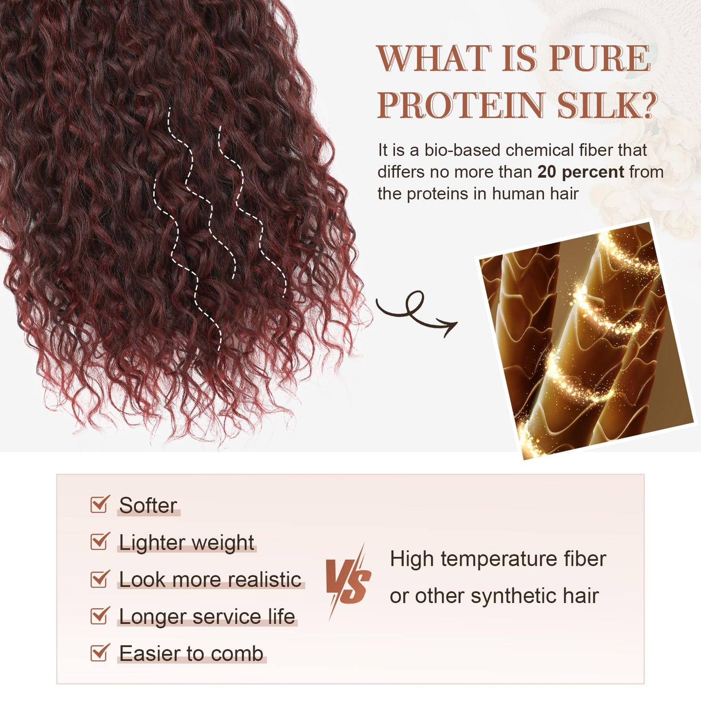 Clip in Hair Extensions, FLUFYMOOZ 4PC 100％ Pure Protein Silk Hair Extensions Long Soft Natural Hairpiece 20 Inch Curly Hair Extension for Women (Wine Red)