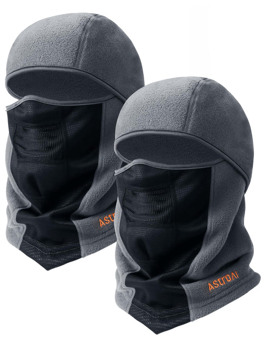 AstroAI 2 Pack Balaclava Ski Mask Winter Fleece Thermal Face Mask Cover for Men Women Warmer Windproof Breathable, Cold Weather Gear for Skiing, Outdoor Work, Riding Motorcycle & Snowboarding, Gray