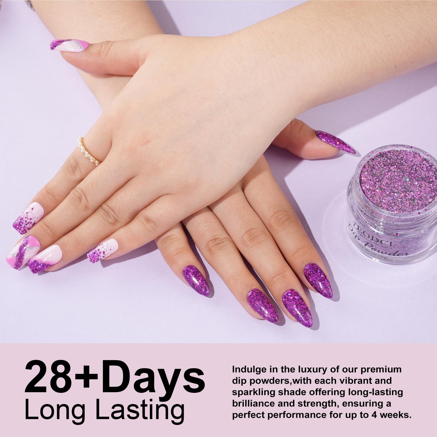 EODCI Dip Powder Glitter Purple Color, EODCI Dipping Powder French Nail Art Starter Manicure Salon DIY at Home, Odor-Free and Long-Lasting, No Needed Nail Lamp Curing, 1 Oz