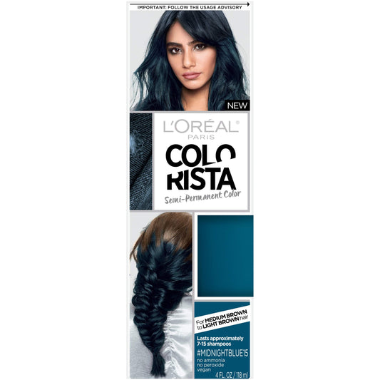 L’Oréal Paris Colorista Semi-Permanent Hair Color for Brunette Hair, Midnight blue